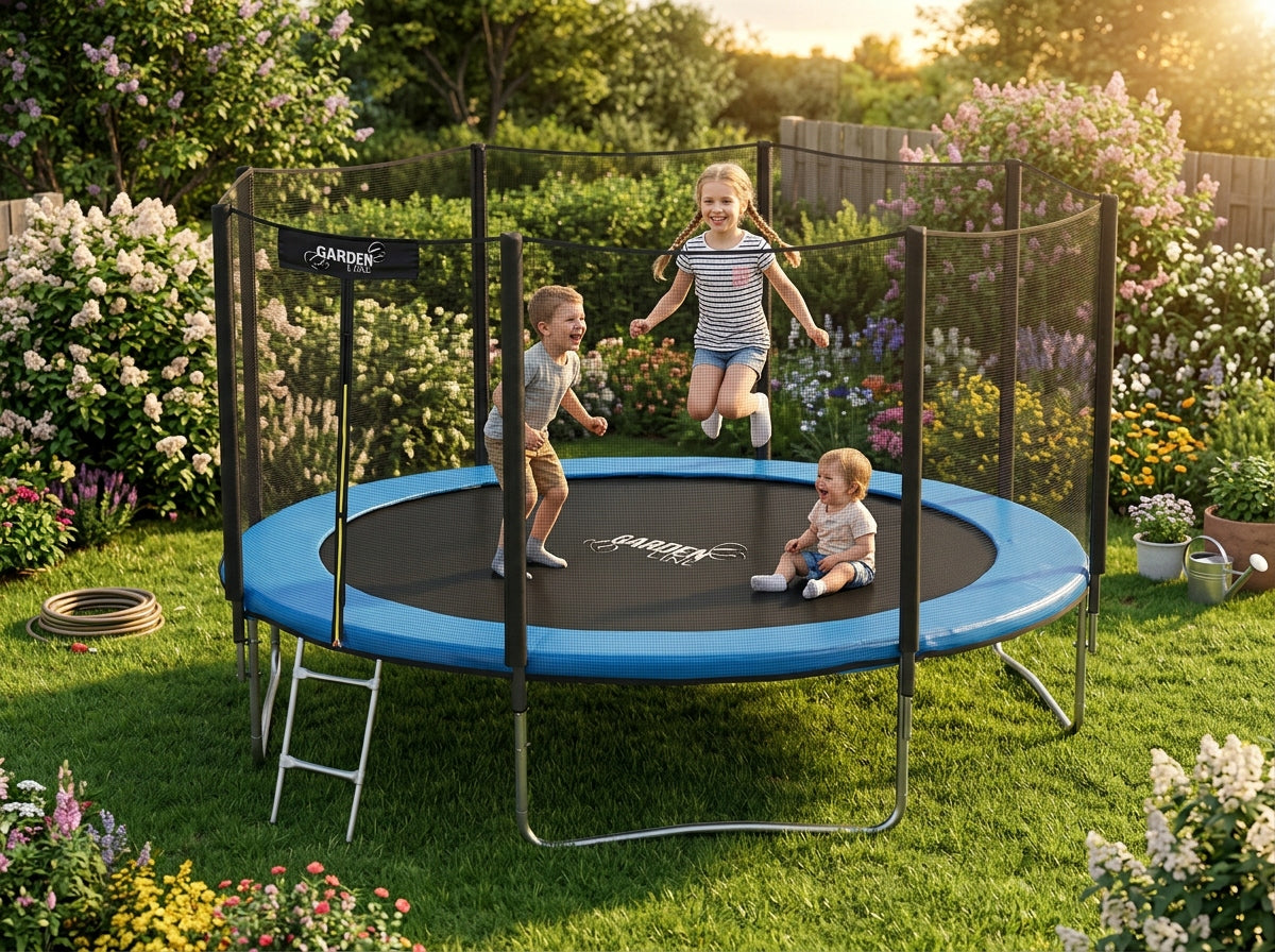 GARDEN TRAMPOLINE WITH NET LADDER 374CM 12FT GARDENLINE FOR GARDEN Number of bars 8 pcs