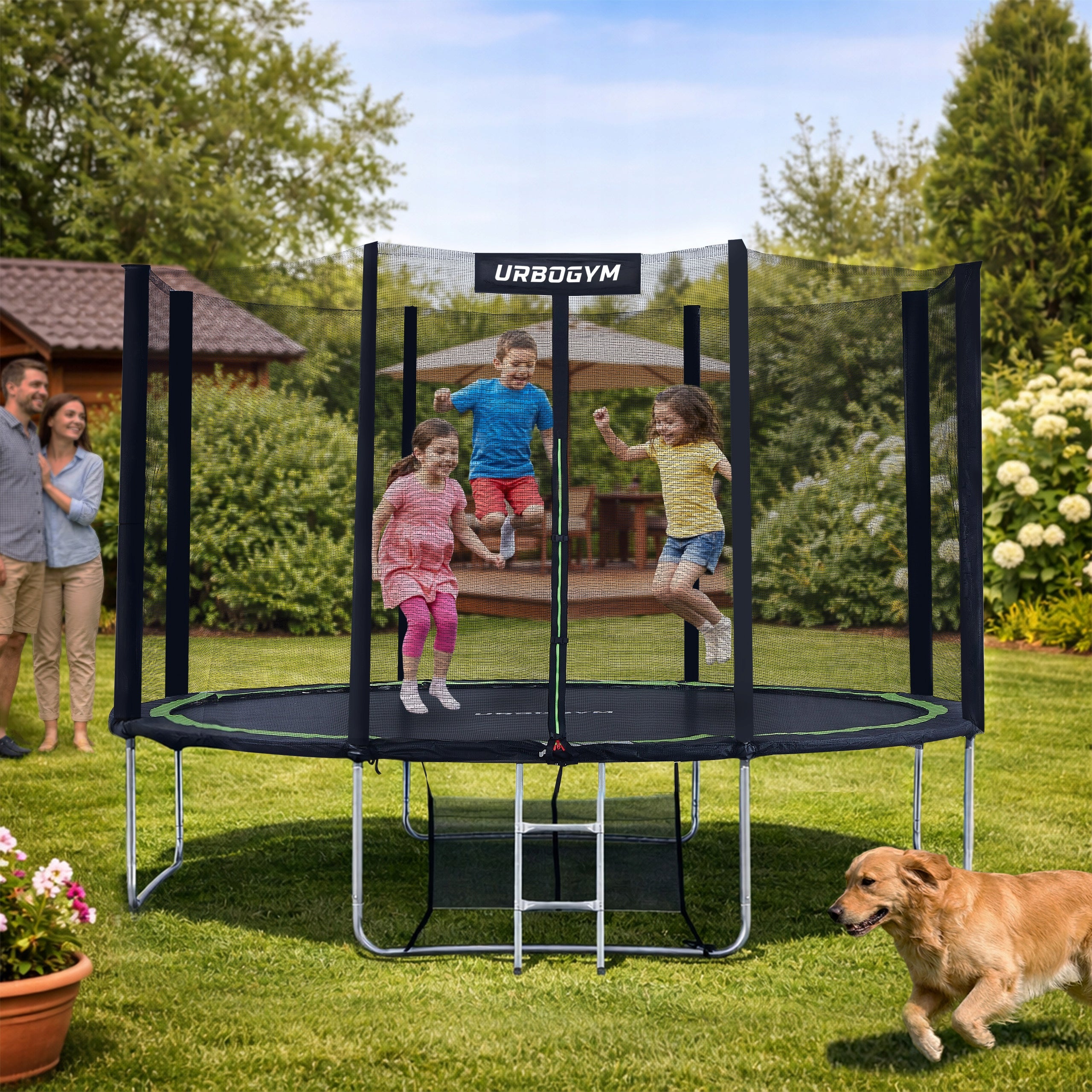 GARDEN TRAMPOLINE WITH OUTDOOR NET FOR CHILDREN'S GARDEN 12 FT 374CM Height from ground level 80 cm