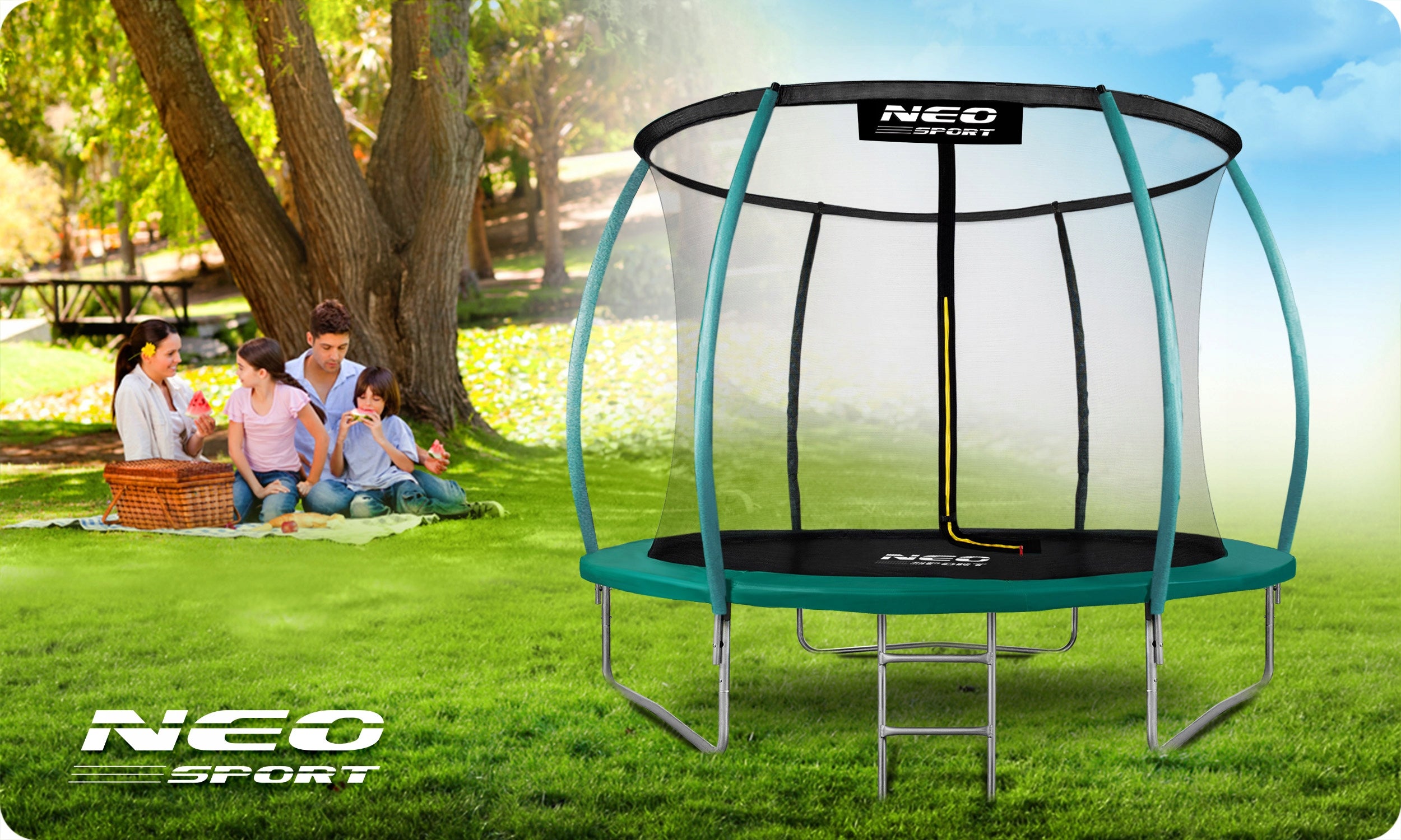 GARDEN TRAMPOLINE for children with inner net 312cm 10ft NEOSPORT Height from ground level 65 cm