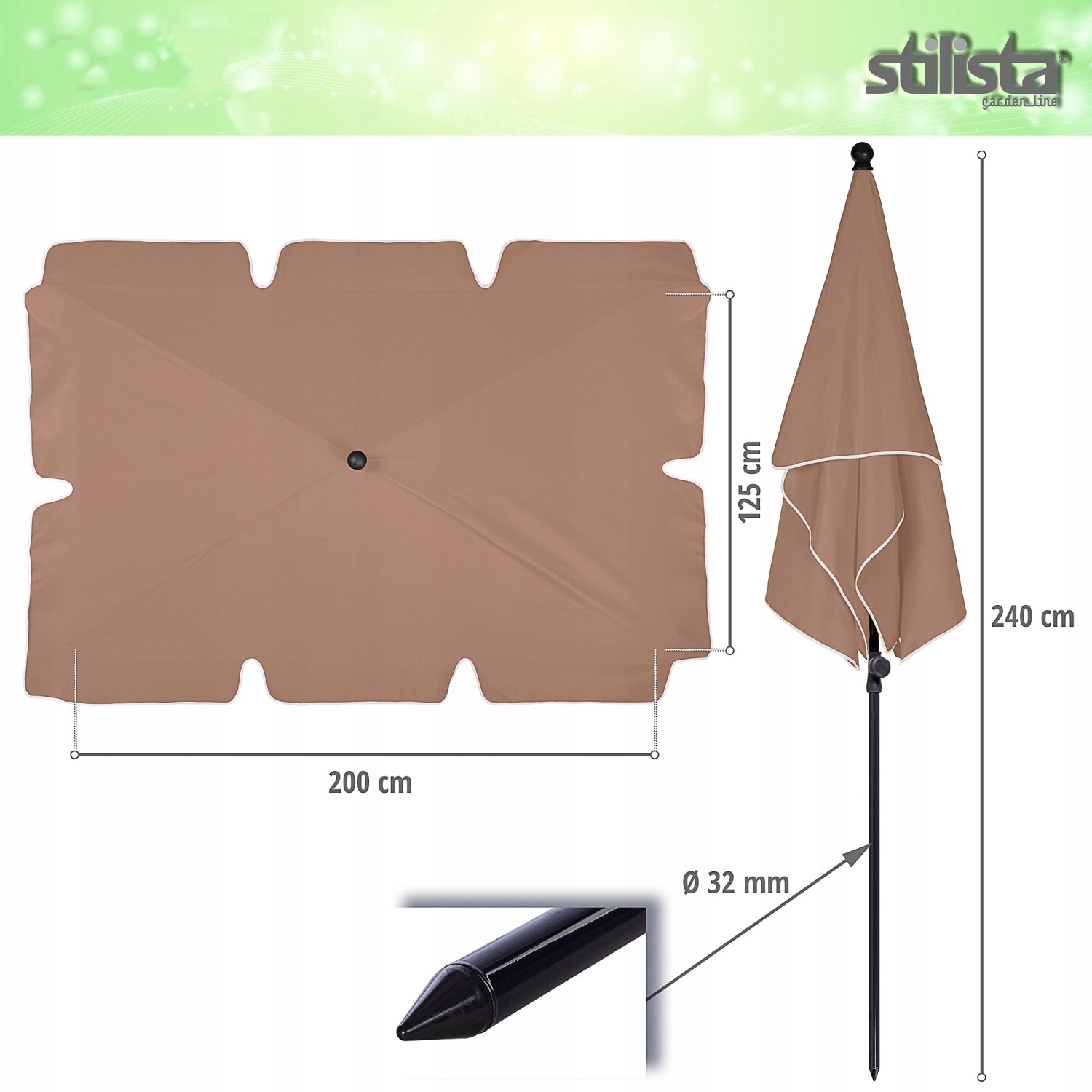 GARDEN UMBRELLA 200x125 RECTANGULAR BALCONY TERRACE Manufacturer code 30040071