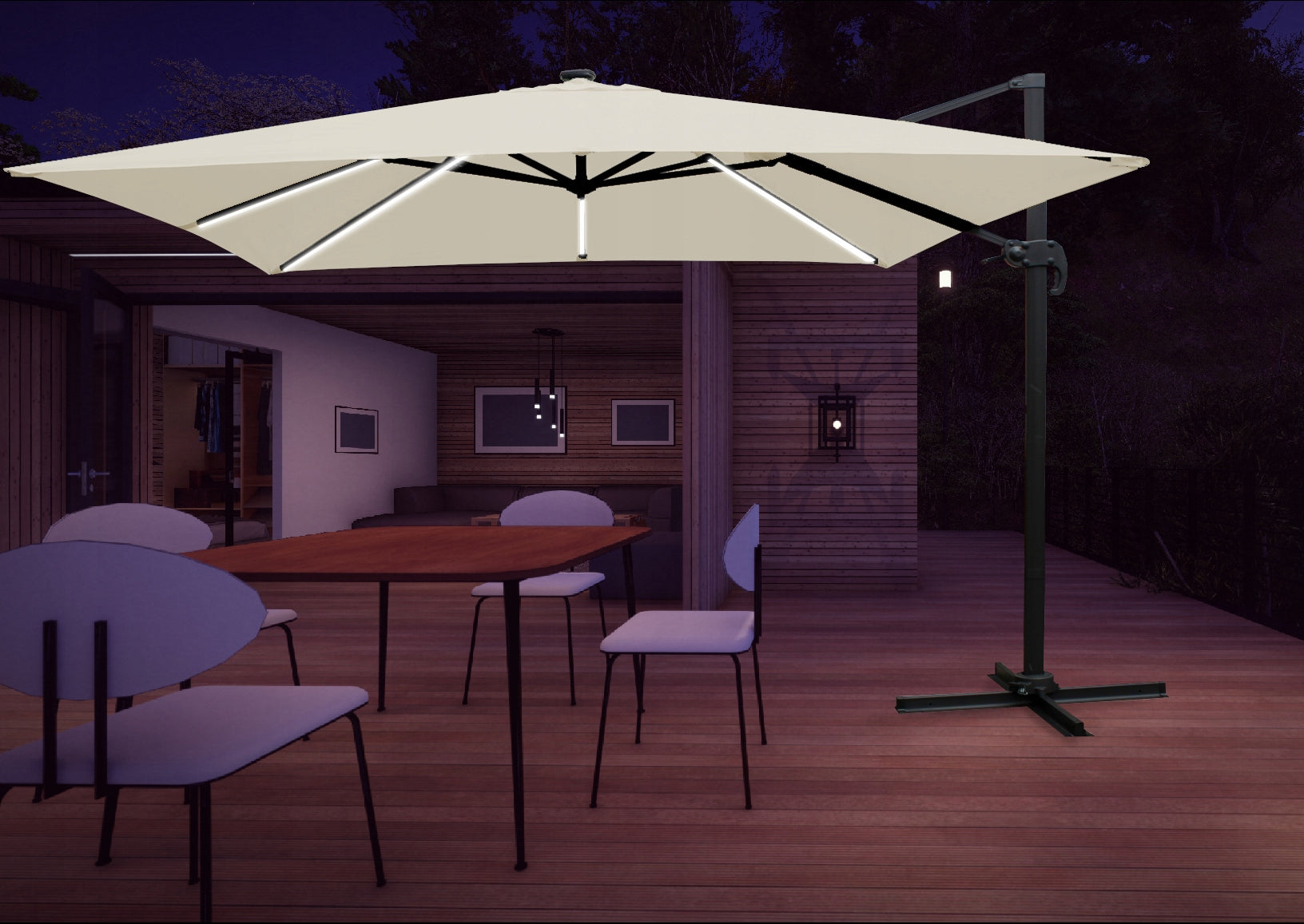 GARDEN UMBRELLA 3 x 3 M BEIGE "ROMA" WITH LED COVER Packaging status original