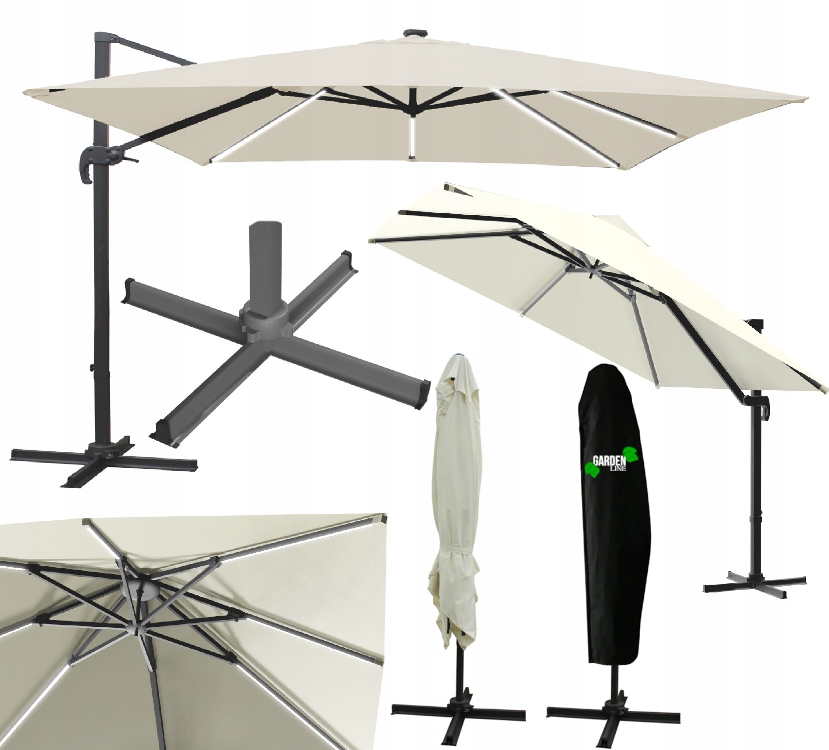 GARDEN UMBRELLA 3 x 3 M BEIGE "ROMA" WITH LED COVER