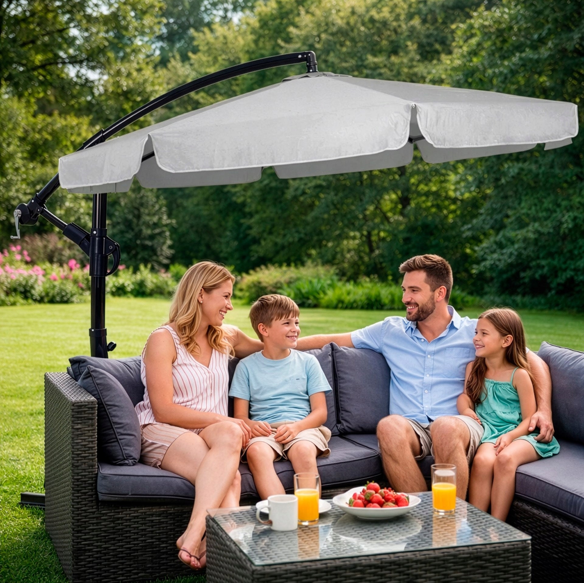 GARDEN UMBRELLA 350cm LARGE FOLDING with Falbana Strong + COVER FREEBIE Product height 275 cm