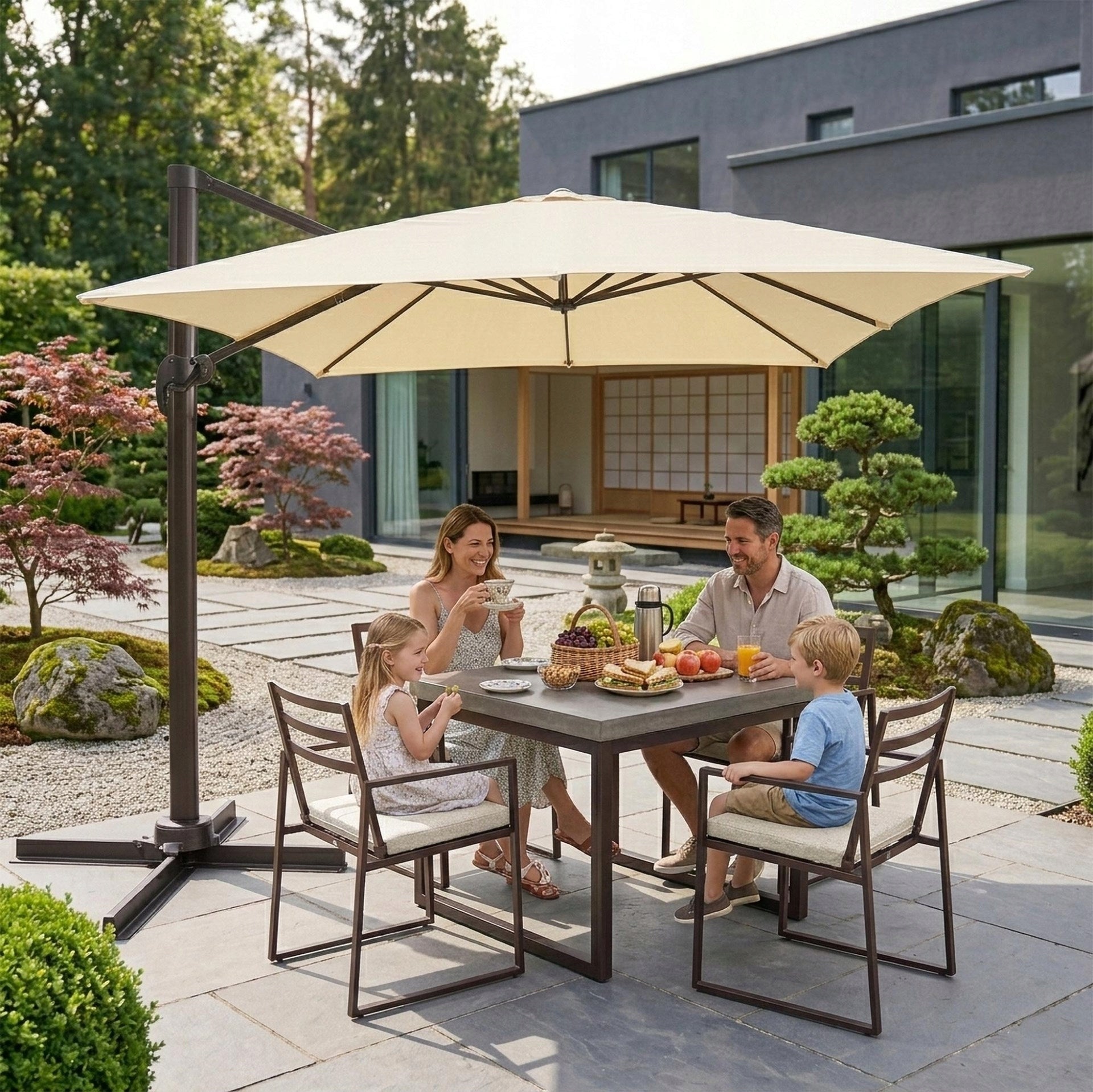 GARDEN UMBRELLA 500 cm BEIGE LARGE FOLDING with boom + COVER FREEBIE Diameter/width 500 cm
