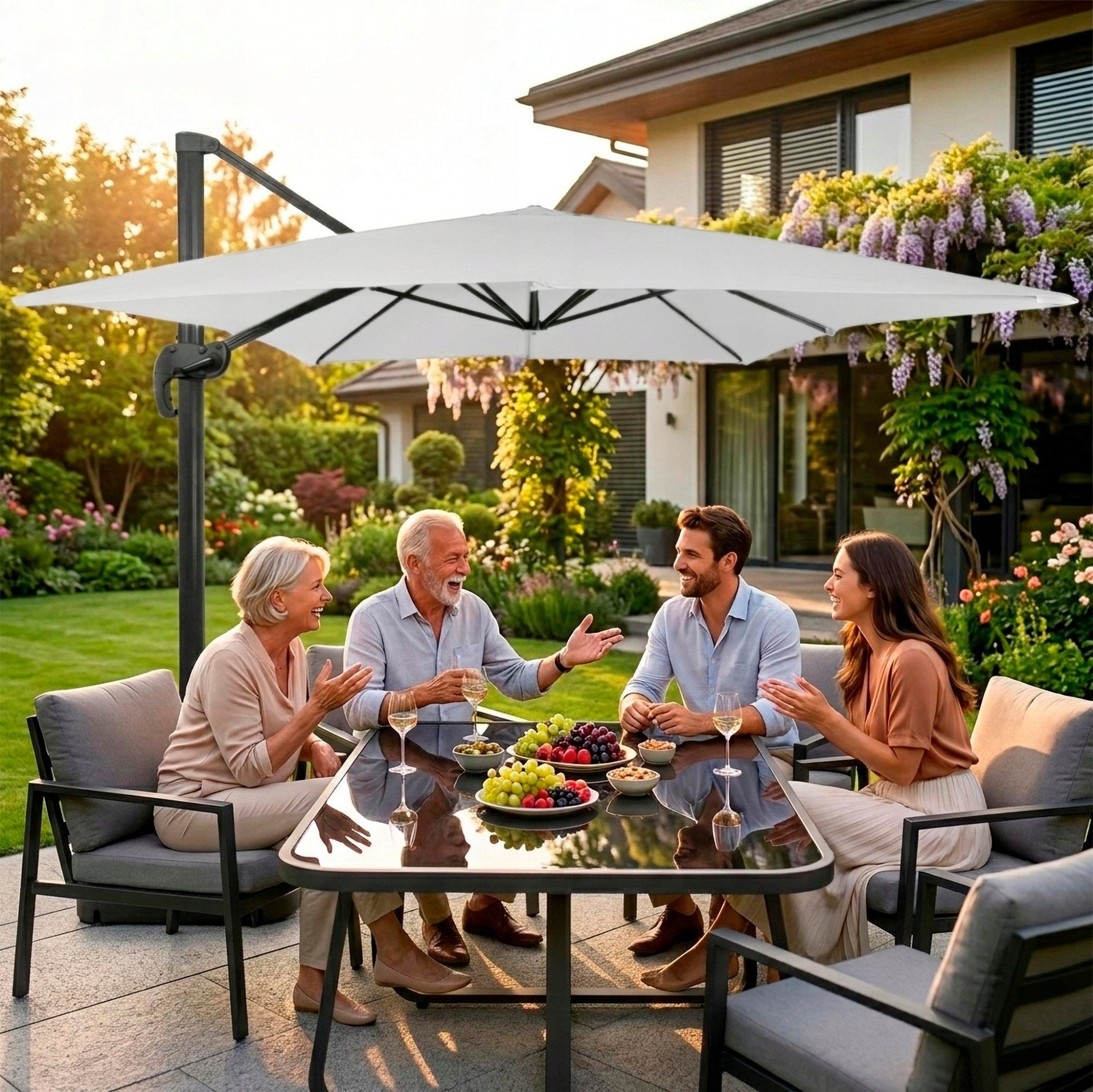 GARDEN UMBRELLA 500 cm GREY LARGE FOLDING with boom+COVER FREEBIE Diameter/width 500 cm