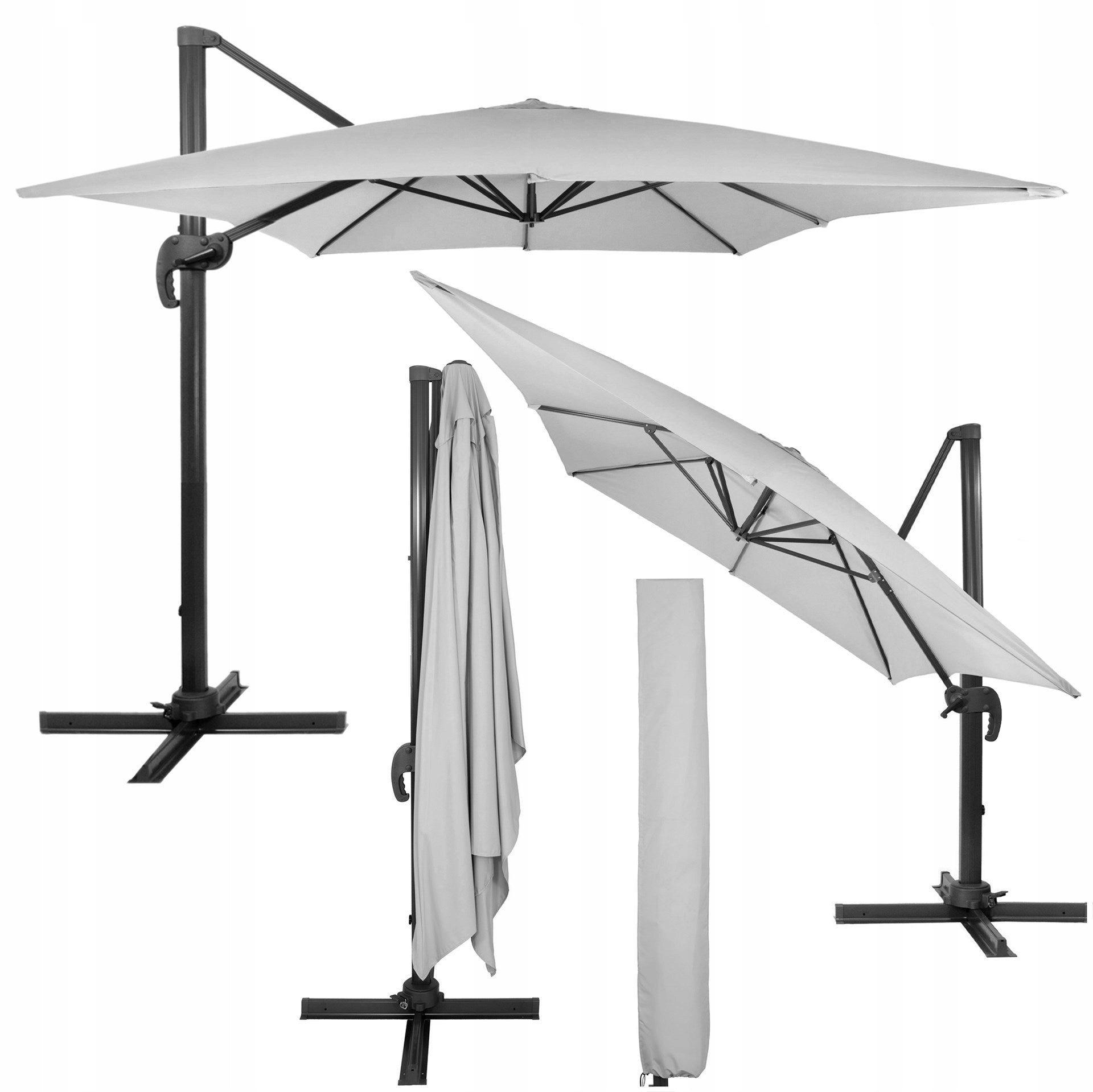 GARDEN UMBRELLA 500 cm GREY LARGE FOLDING with boom+COVER FREEBIE Product height 275 cm