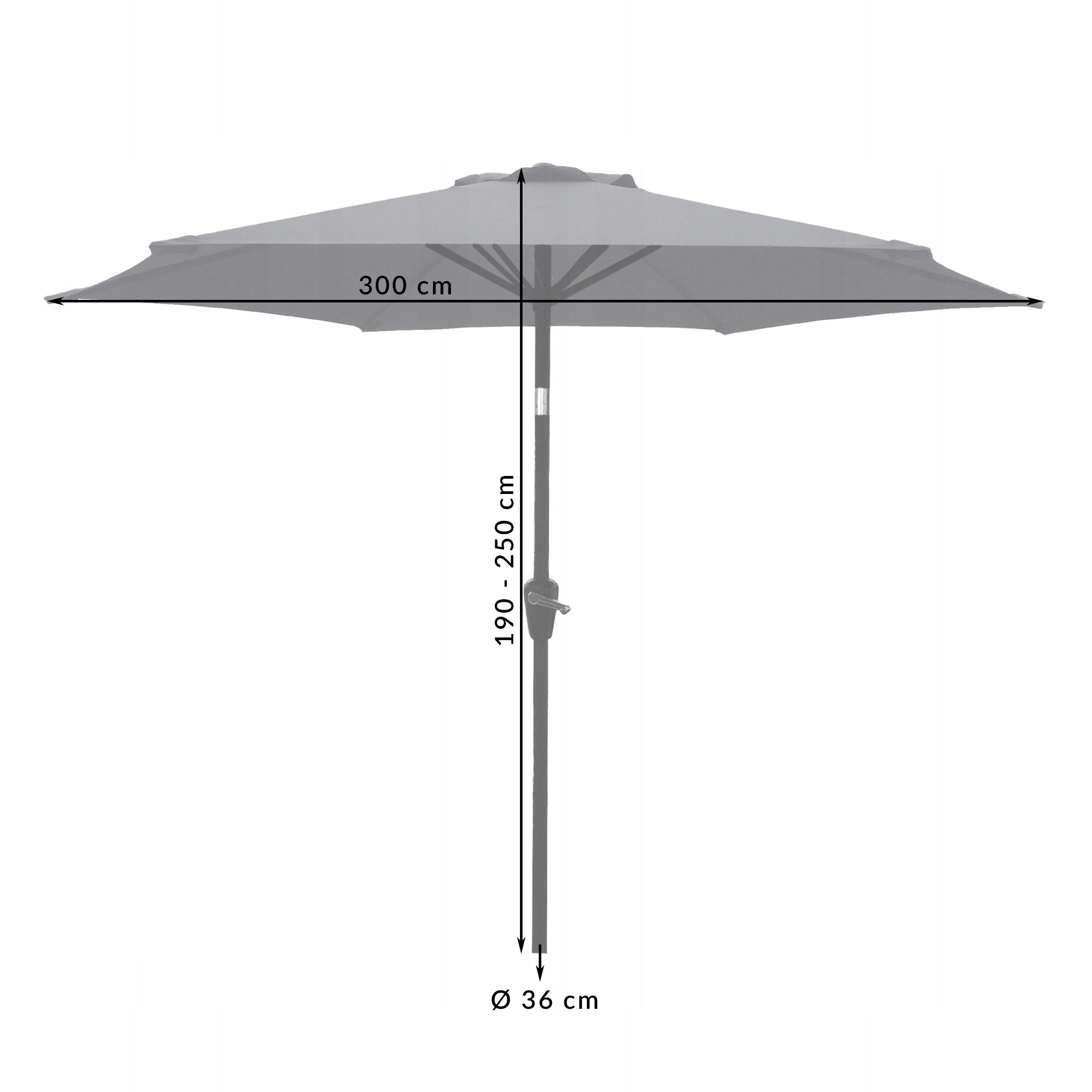 GARDEN UMBRELLA ADJUSTABLE INCLINED WITH CRANK COVER 300 ORLANDO J.GRAY Product height 250 cm