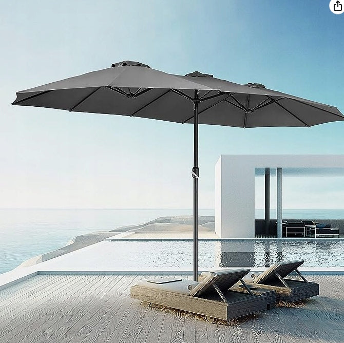 GARDEN UMBRELLA DOUBLE LARGE ANTHRACITE GREY SEKEY 300 x 160 220G/M2 Packaging status original