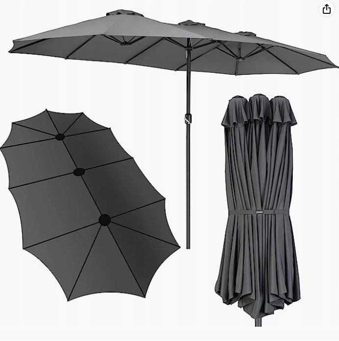GARDEN UMBRELLA DOUBLE LARGE ANTHRACITE GREY SEKEY 300 x 160 220G/M2