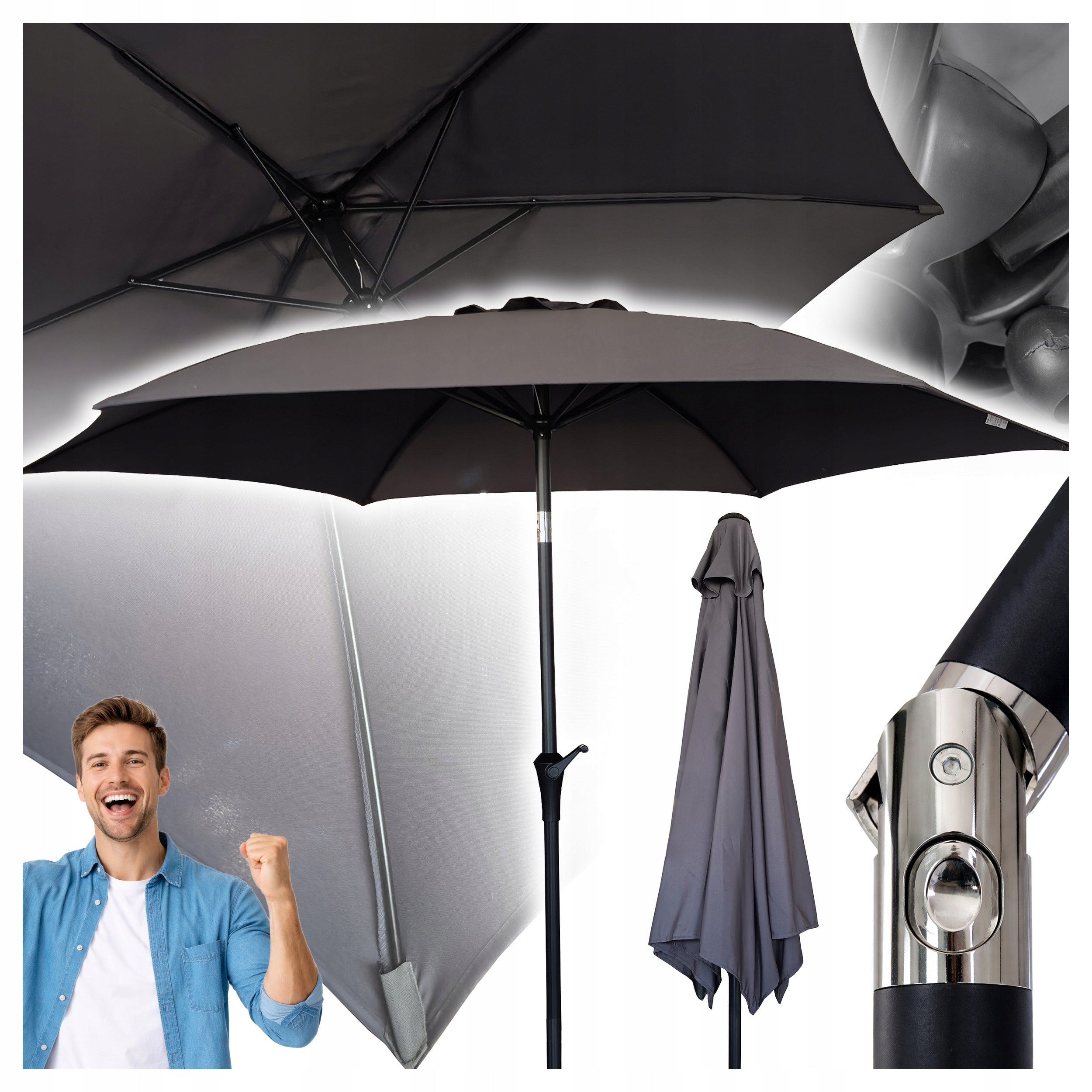 GARDEN UMBRELLA FOLDING Broken Tilt Adjustable LARGE Crank Mechanism
