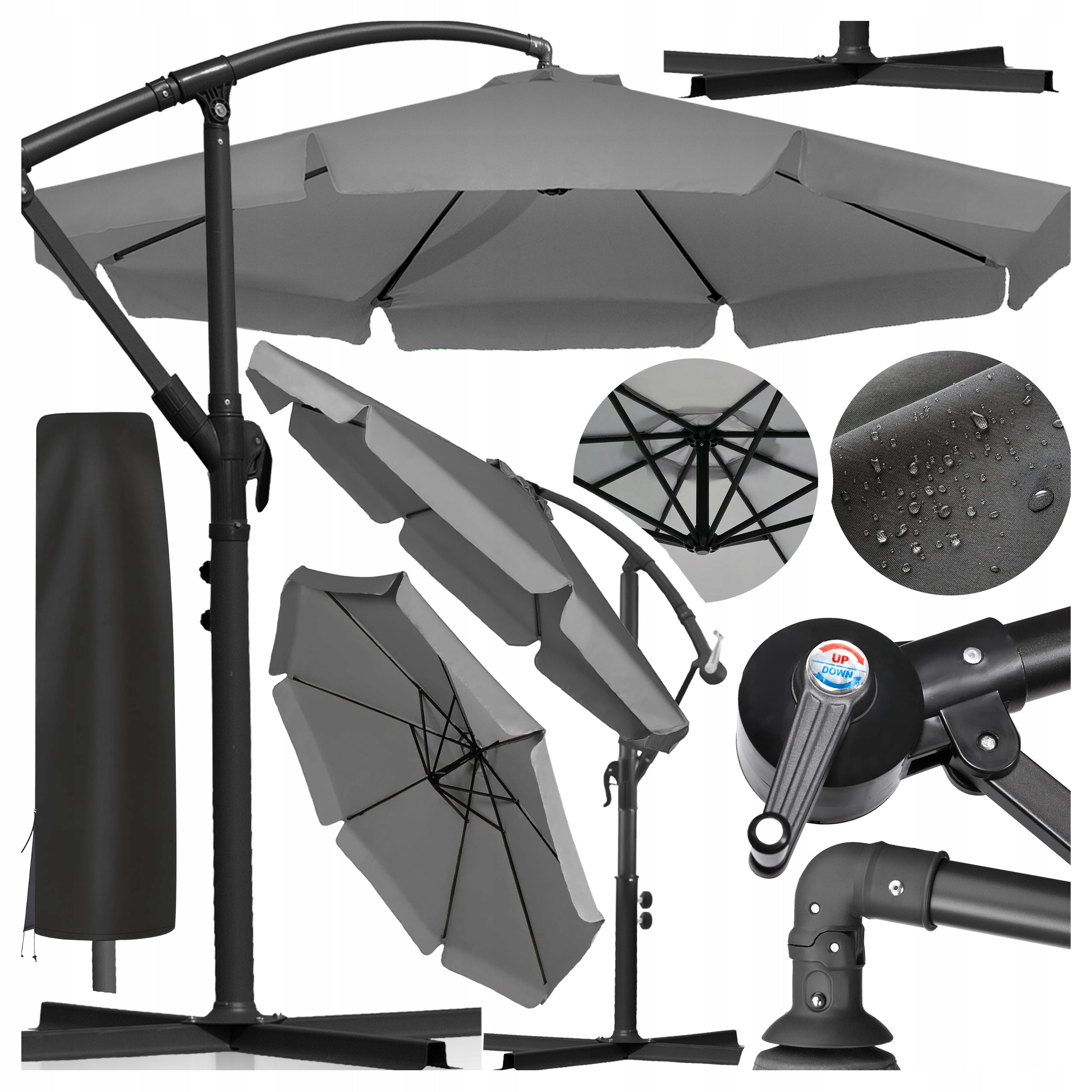 GARDEN UMBRELLA FOLDING LARGE WITH VALANCE BOOM 350 CM COVER
