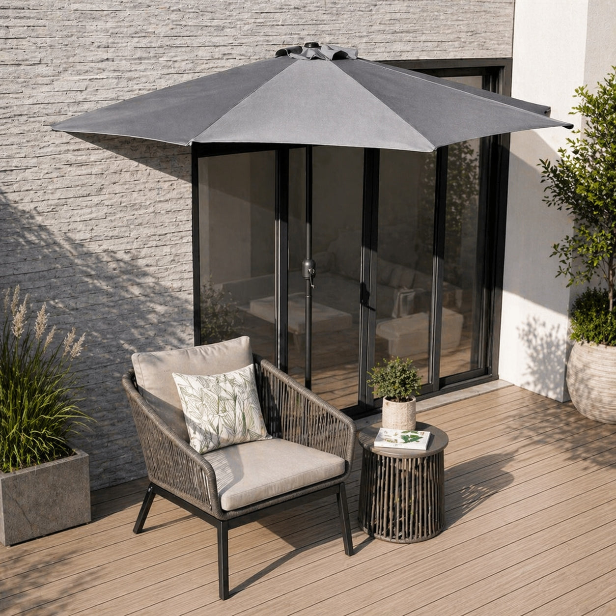 GARDEN UMBRELLA HALF-UMBRELLA WITH WALL CRANK FOR TERRACE GREY BALCONY 2,7m Packaging status original