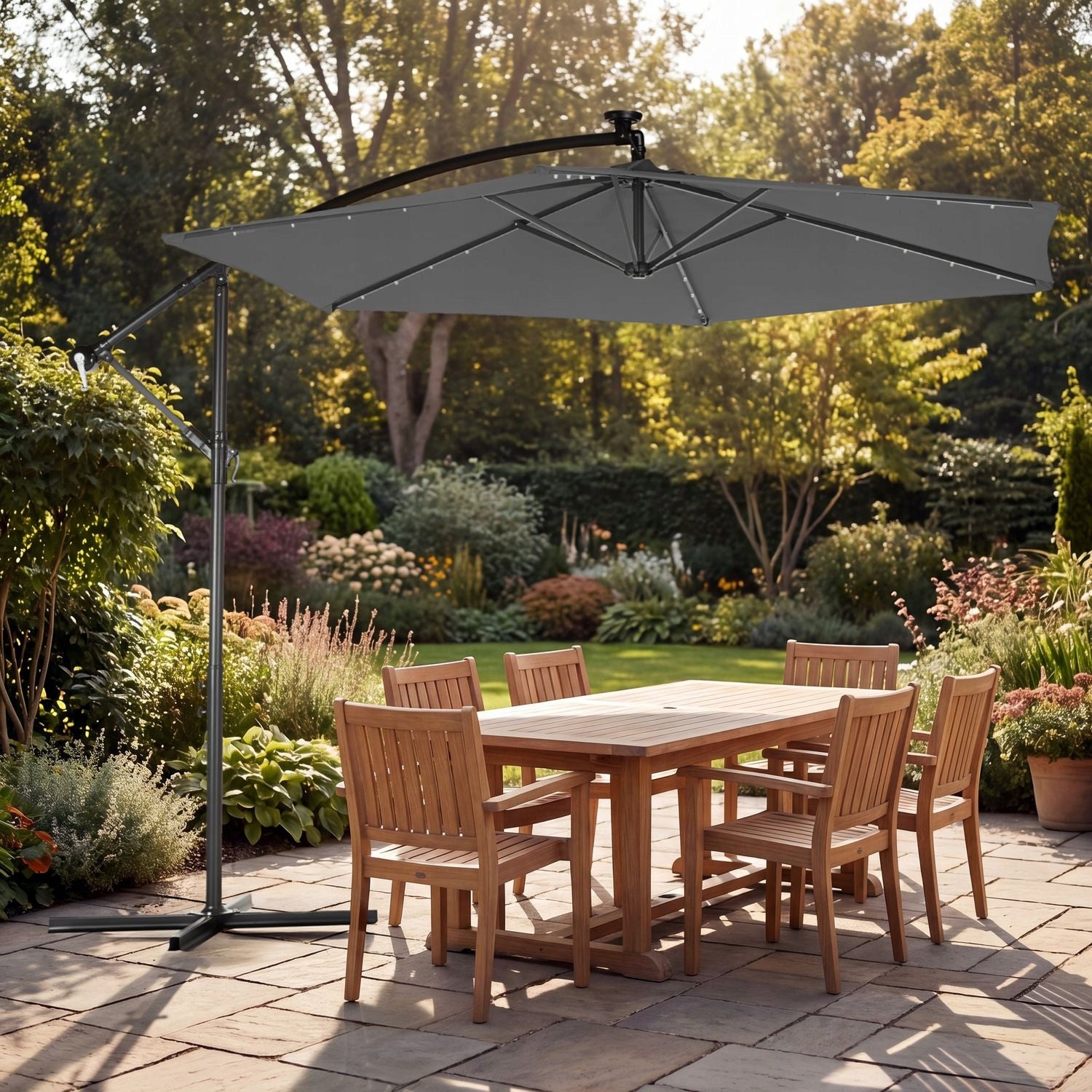 GARDEN UMBRELLA LARGE 300 FOLDABLE WITH BOOM LED BACKLIGHT LUVERNO Diameter/width 300 cm