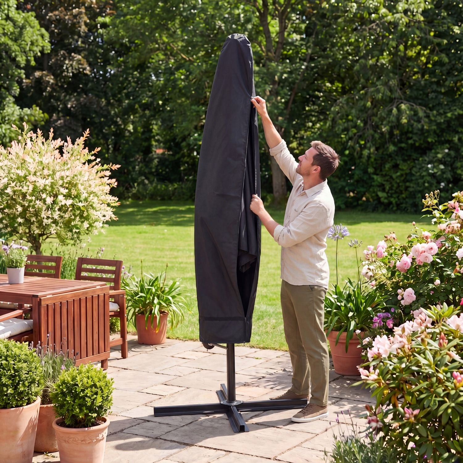 GARDEN UMBRELLA LARGE 300 FOLDABLE WITH BOOM LED BACKLIGHT LUVERNO Kind with lighting