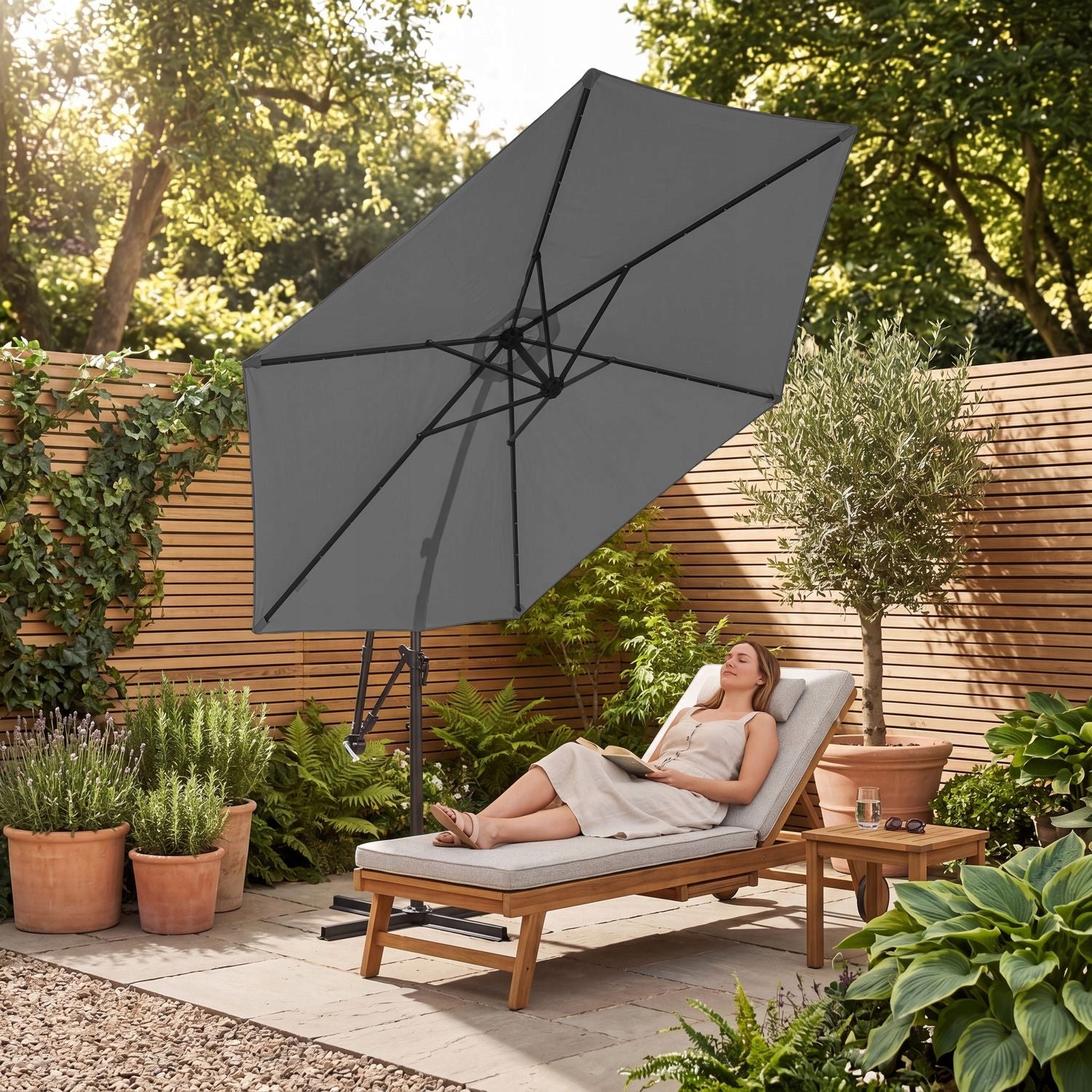 GARDEN UMBRELLA LARGE 300 FOLDABLE WITH BOOM LED BACKLIGHT LUVERNO Product height 262 cm