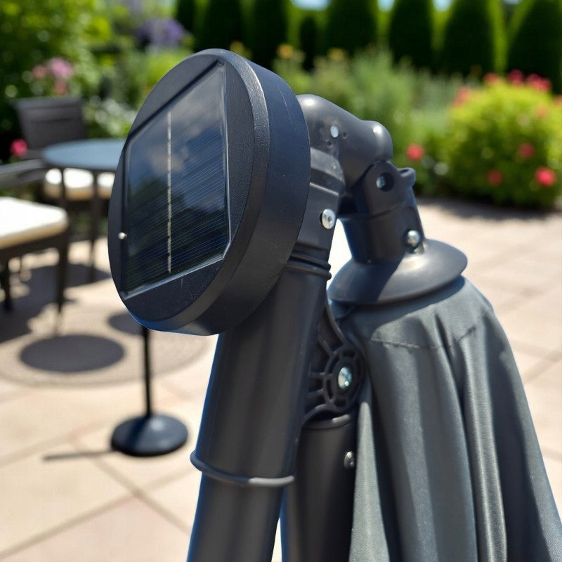 GARDEN UMBRELLA LARGE 350CM FOLDABLE WITH BOOM LED SOLAR LIGHTING Color gray