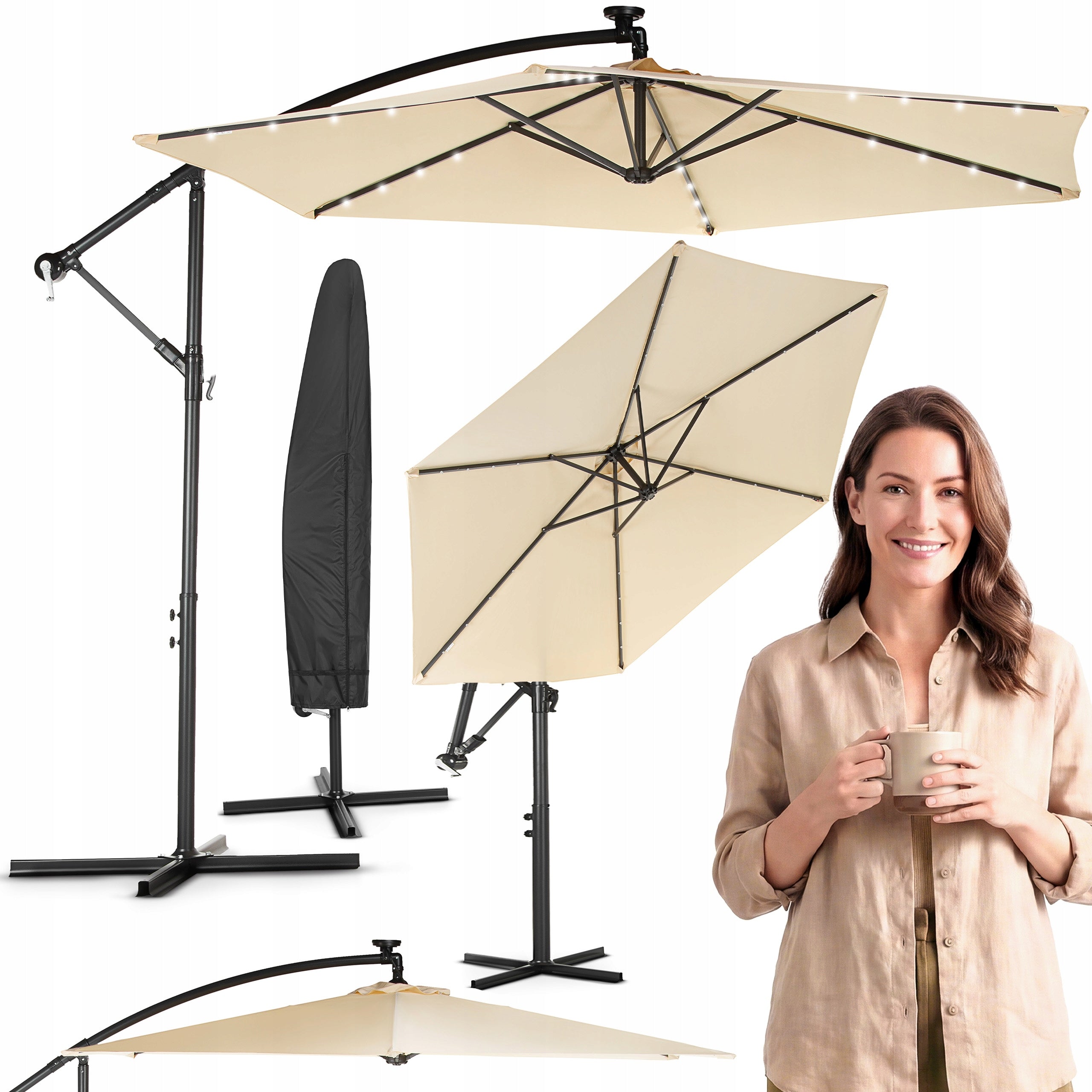 GARDEN UMBRELLA LARGE 3M FOLDING ADJUSTMENT LED BACKLIGHT LUVERNO