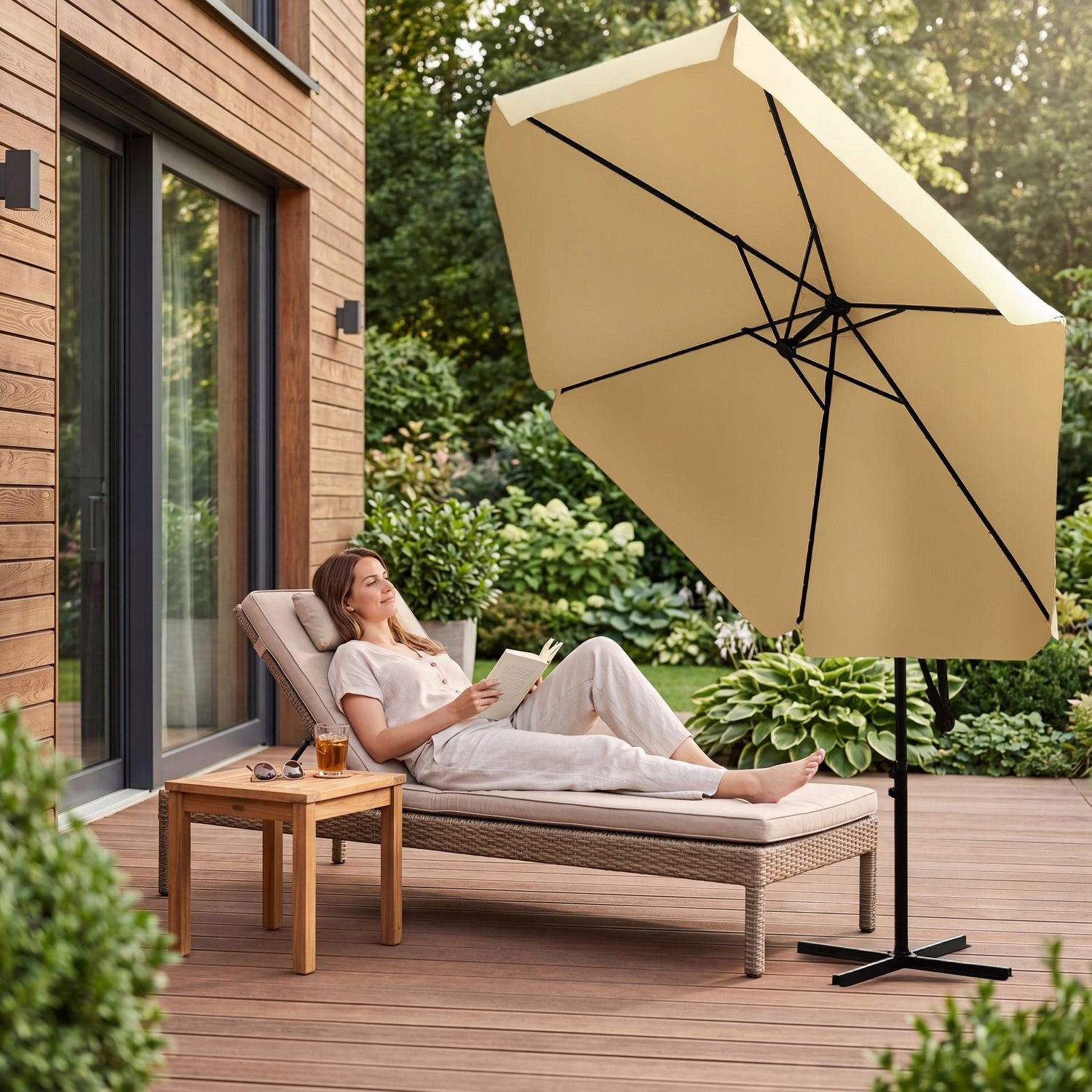 GARDEN UMBRELLA LARGE 3M FOLDING ADJUSTMENT WITH BOOM UV50 LED LUVERNO Diameter/width 300 cm