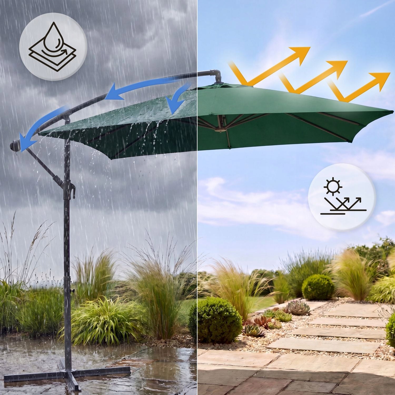 GARDEN UMBRELLA LARGE 3M FOLDING WITH BOOM CLASSIC UV50 OUTTEC Diameter/width 300 cm
