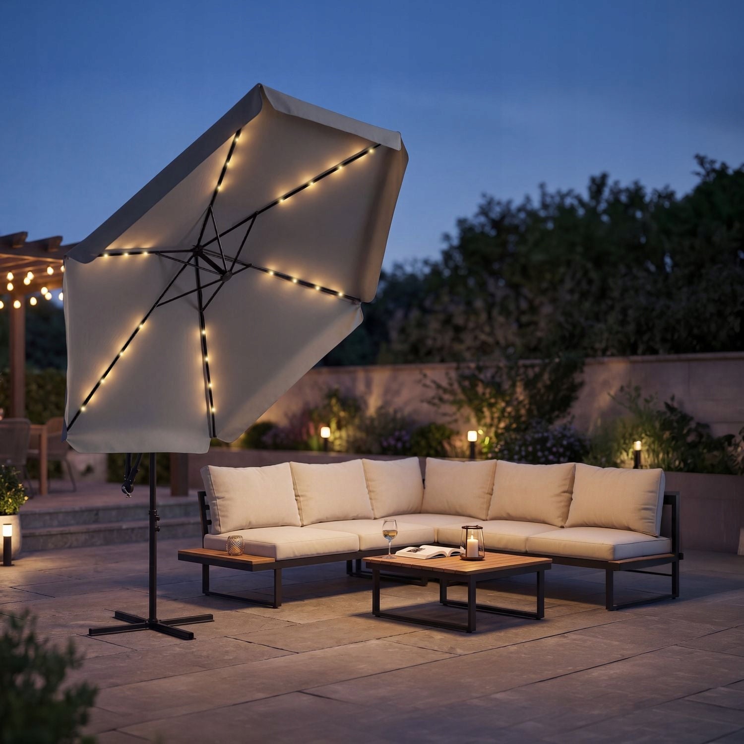 GARDEN UMBRELLA LARGE 3M FOLDING WITH BOOM LED BACKLIGHT LUVERNO Manufacturer Luverno