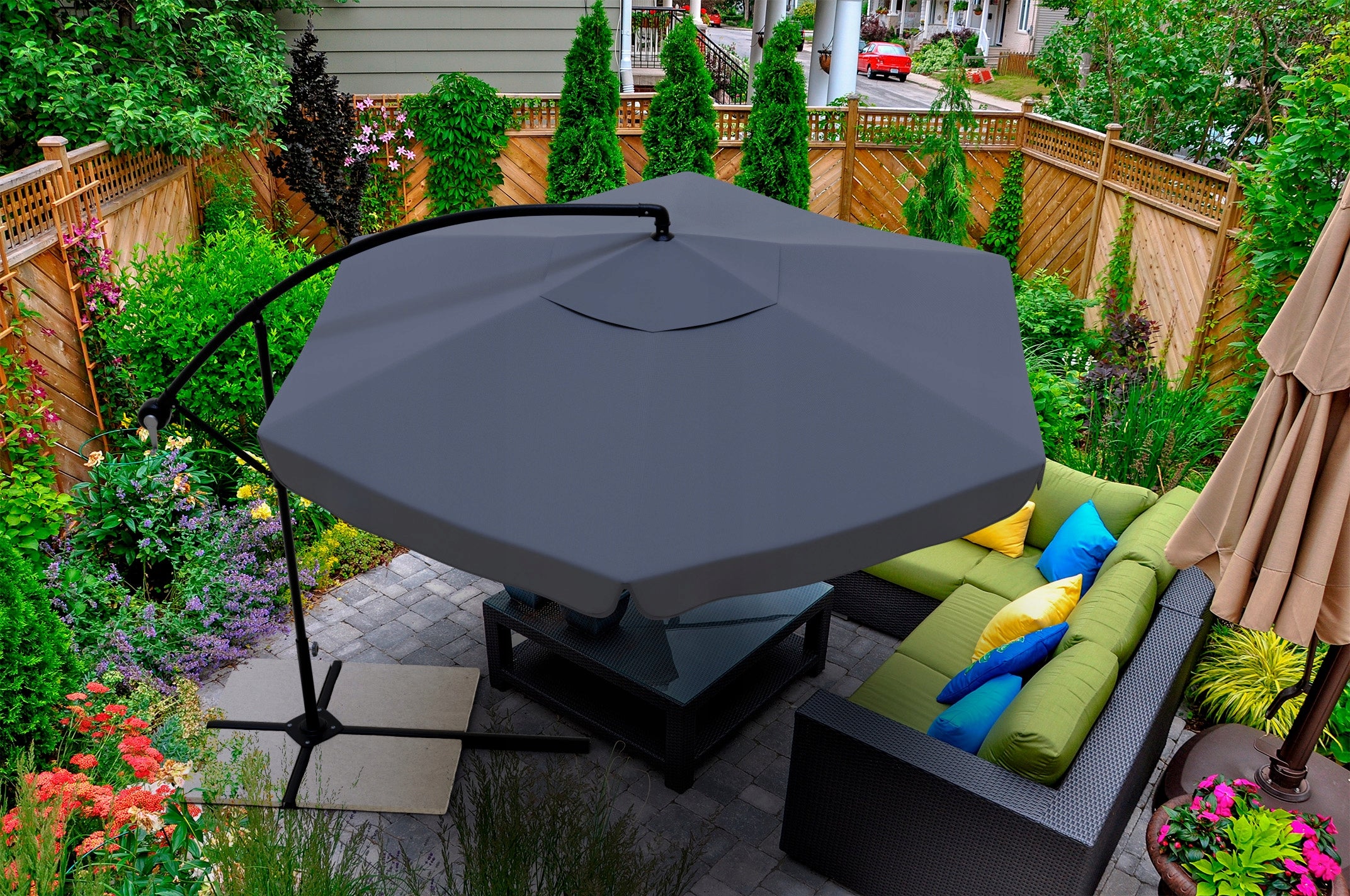 GARDEN UMBRELLA LARGE ADJUSTABLE WITH BOOM 350cm GREY + COVER Diameter/width 300 cm