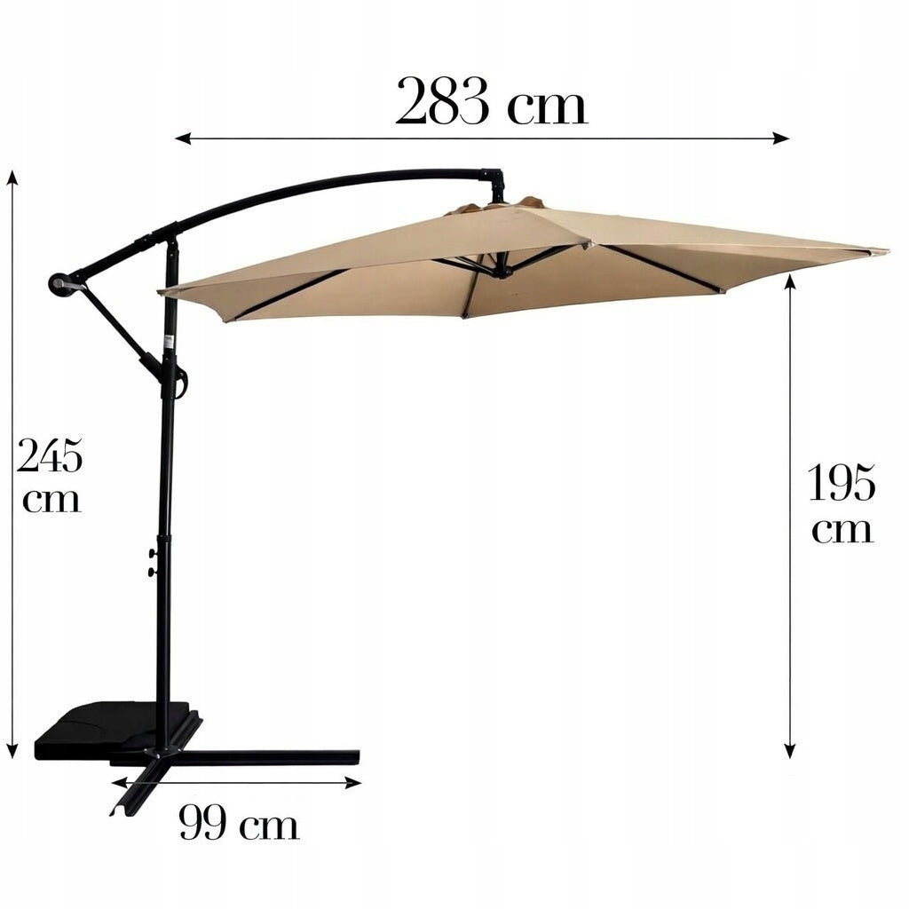 GARDEN UMBRELLA LARGE FOLDING SOLID STRONG WITH BOOM GREY Diameter/width 283 cm