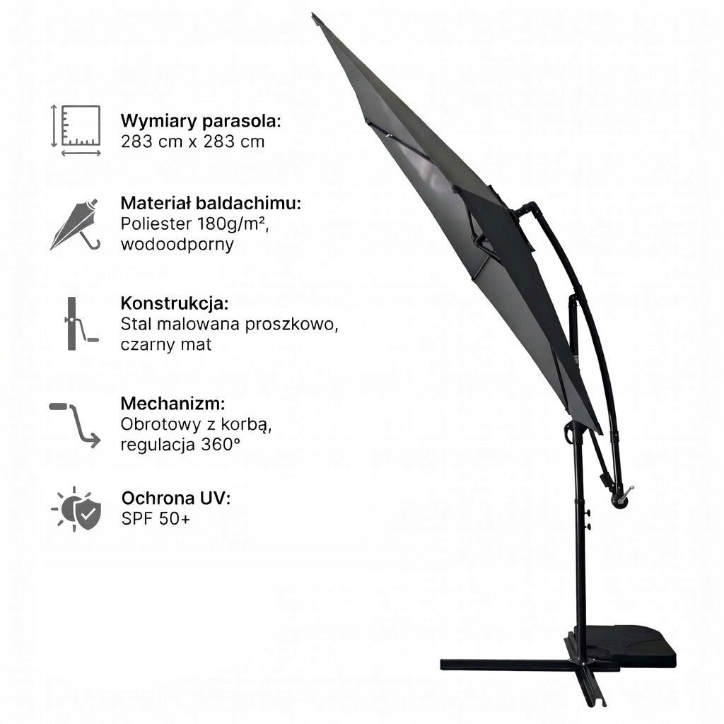 GARDEN UMBRELLA LARGE FOLDING SOLID STRONG WITH BOOM GREY Packaging status original