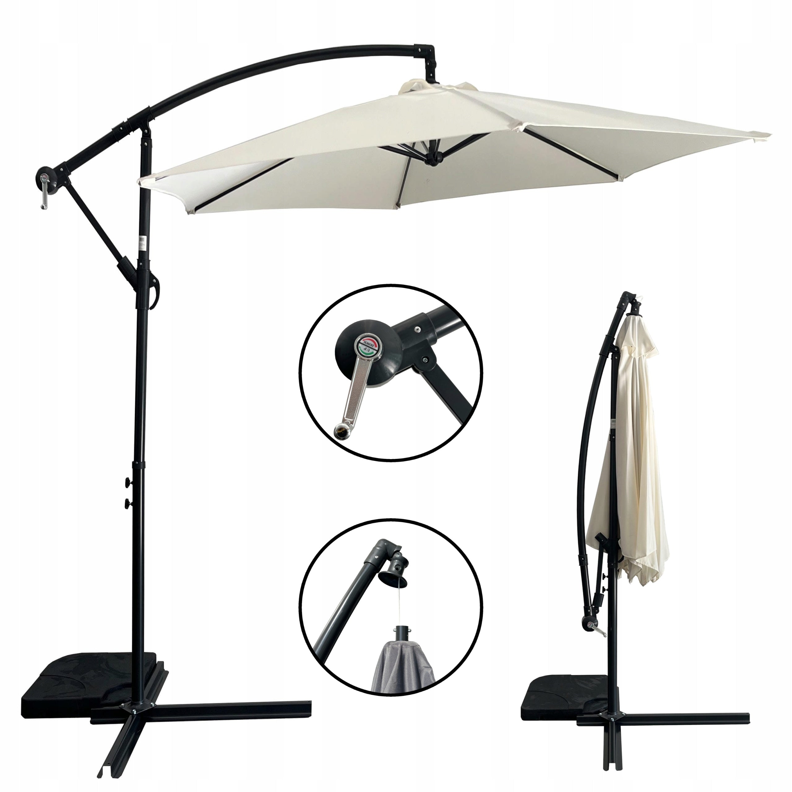 GARDEN UMBRELLA LARGE FOLDING SOLID STRONG WITH ECRU BOOM