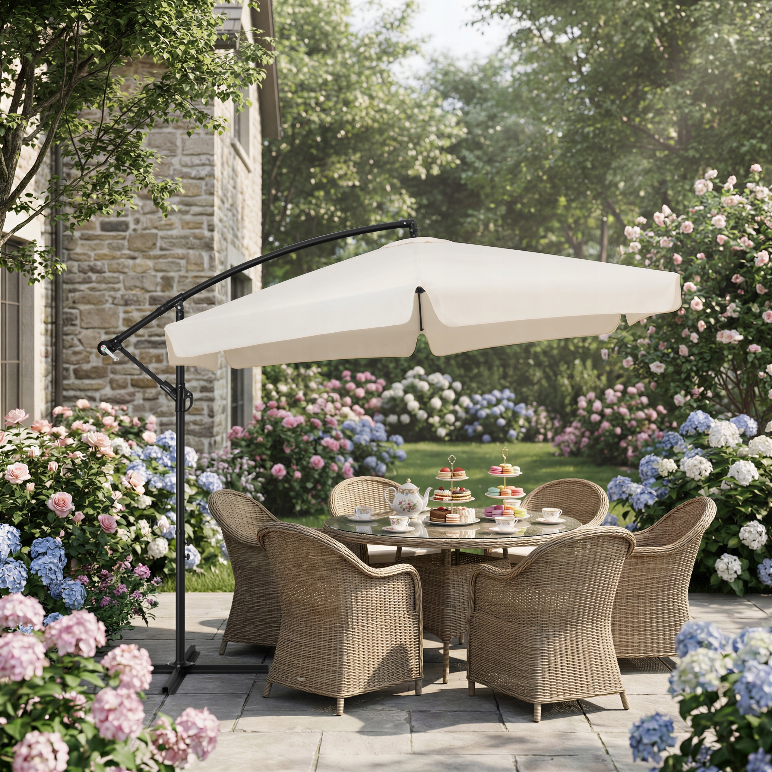 GARDEN UMBRELLA LARGE FOLDING SOLID WITH BOOM AND FRILL + COVER Kind with boom