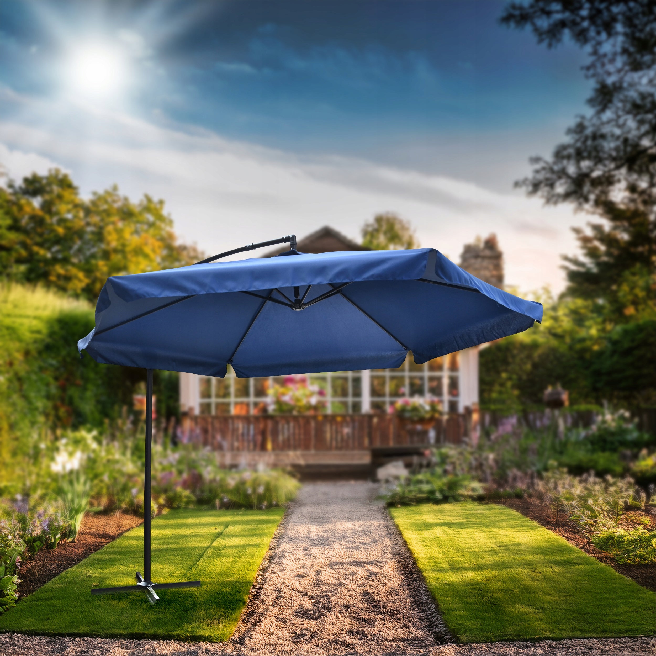 GARDEN UMBRELLA LARGE FOLDING SOLID WITH BOOM AND FRILL + COVER Manufacturer code Parasol ogrodowy składany