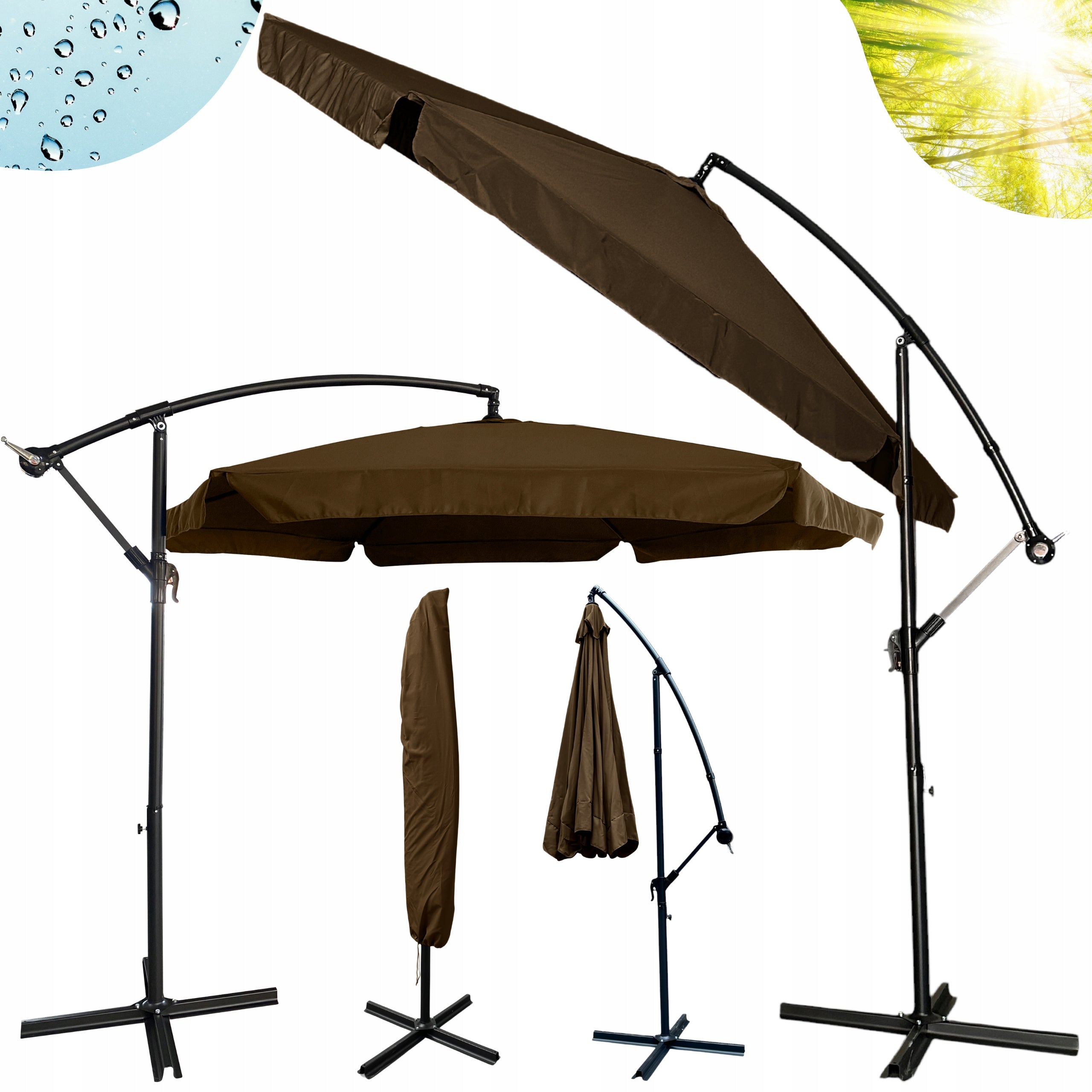 GARDEN UMBRELLA LARGE FOLDING WITH BOOM 350cm + COVER - BRONZE