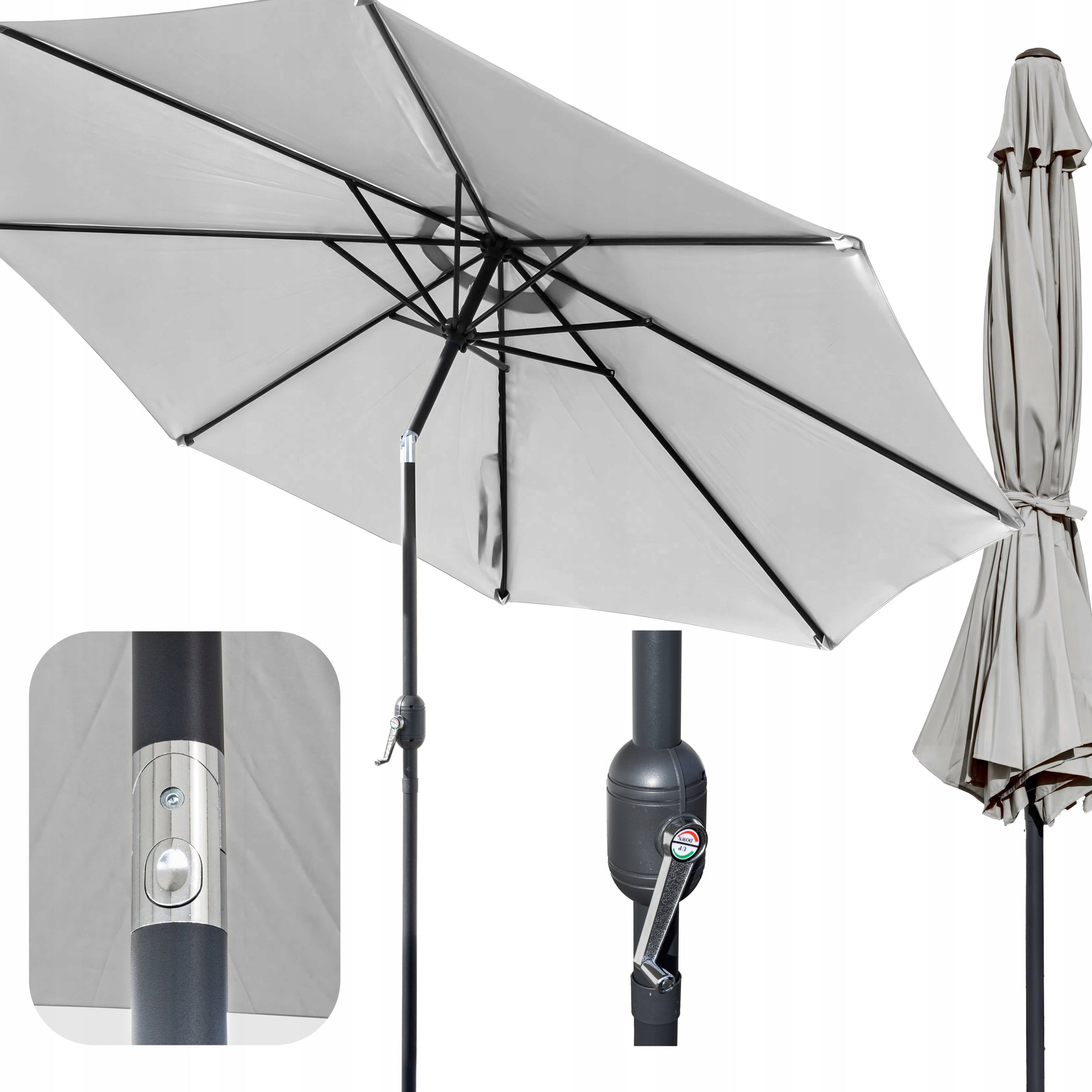 GARDEN UMBRELLA LARGE SIMPLE GREY BALCONY TERRACE FOLDING 300 CM