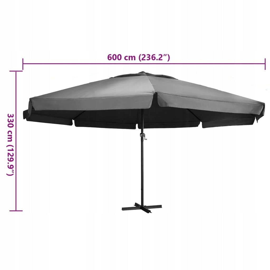GARDEN UMBRELLA ON ALUMINIUM POST 600CM ANTHRACITE Product weight with unit packaging 24.3 kg