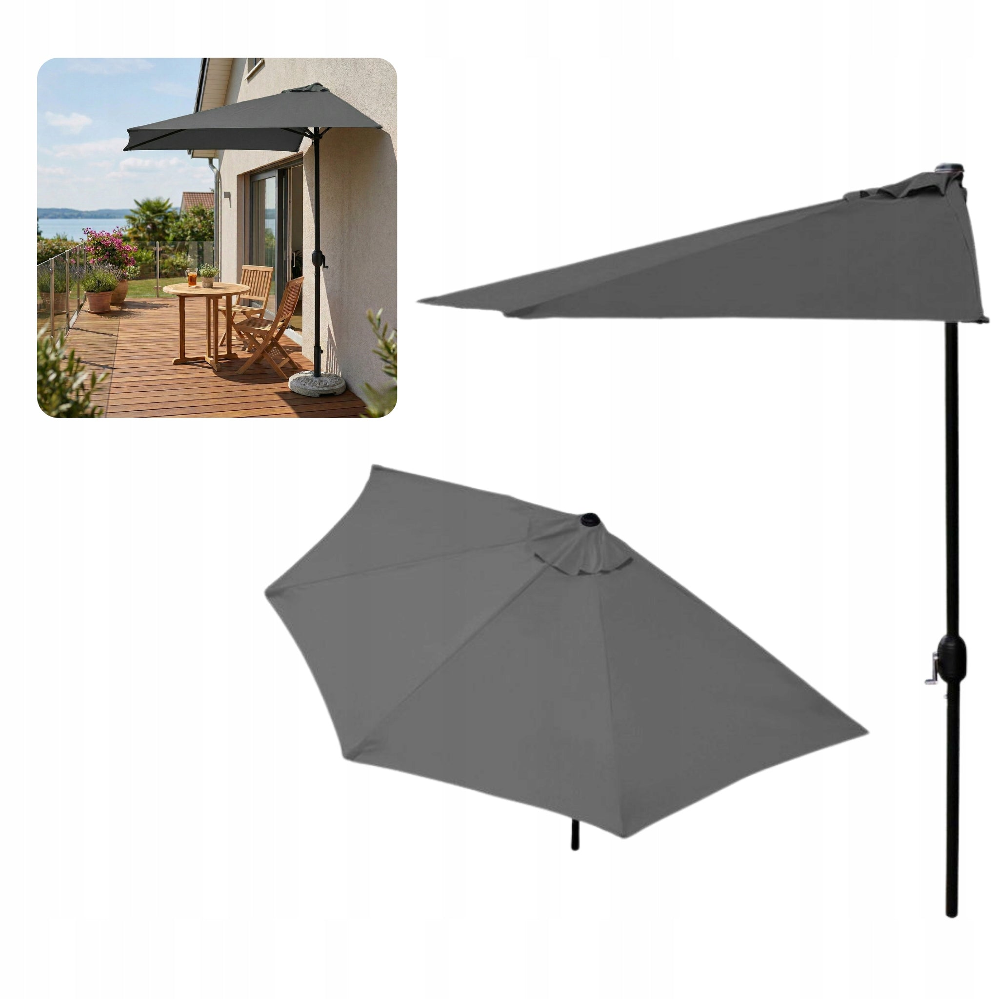 GARDEN UMBRELLA SEMI-UMBRELLA WALL FOR TERRACE 2,7 M GREY