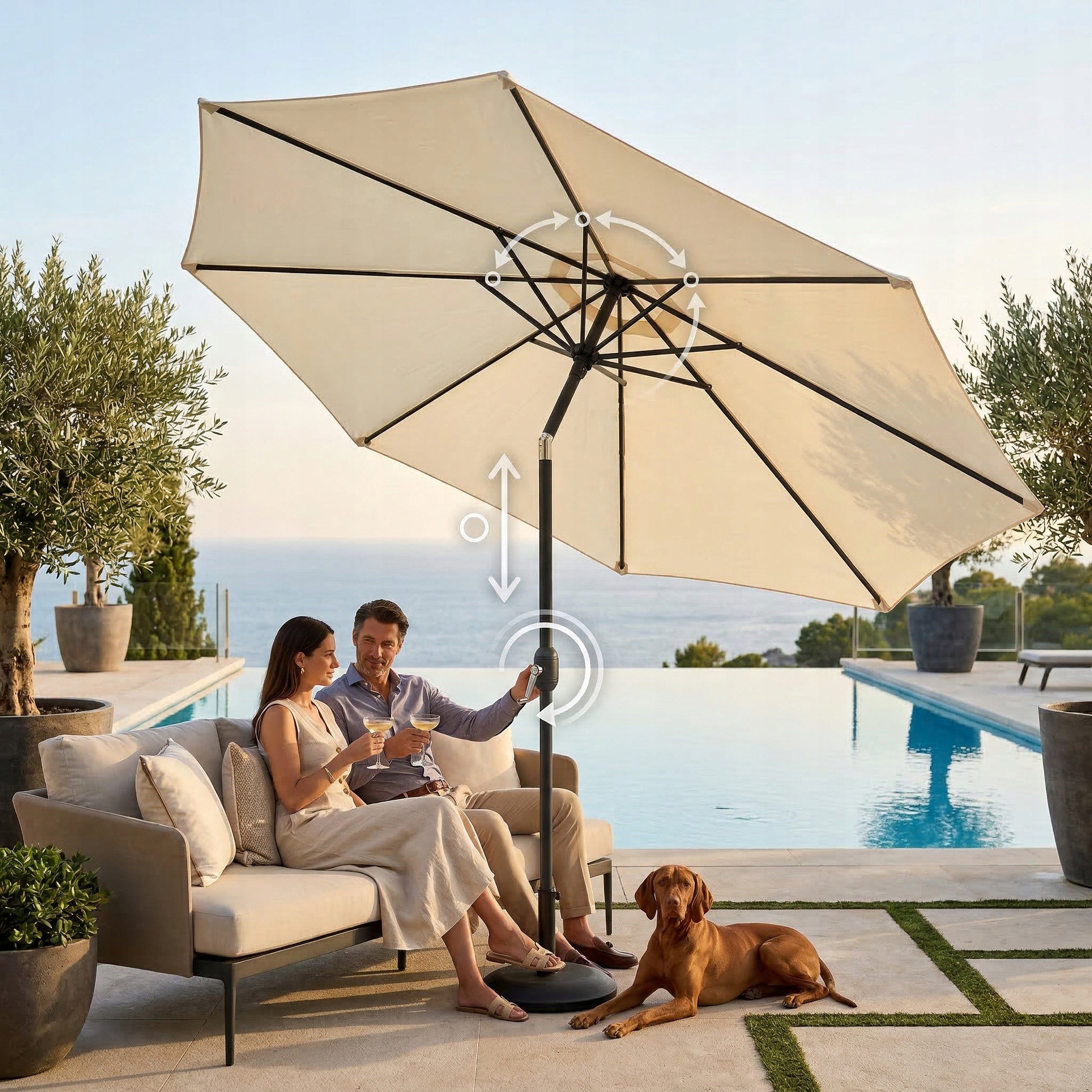 GARDEN UMBRELLA SIMPLE BEIGE RINO UMBRA LARGE TERRACE FOLDING 300 CM Packaging status original