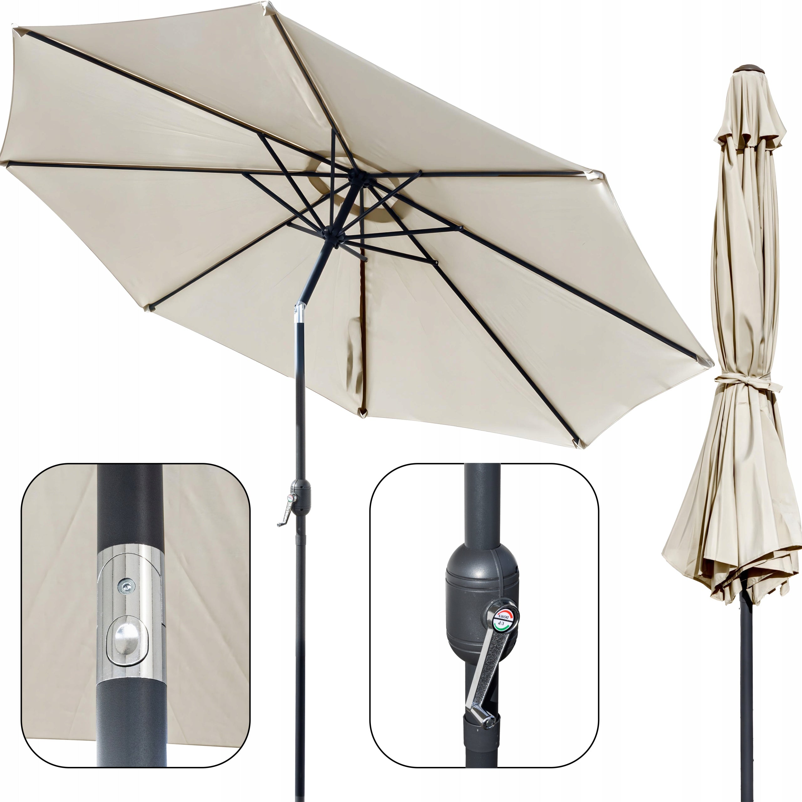 GARDEN UMBRELLA SIMPLE BEIGE RINO UMBRA LARGE TERRACE FOLDING 300 CM