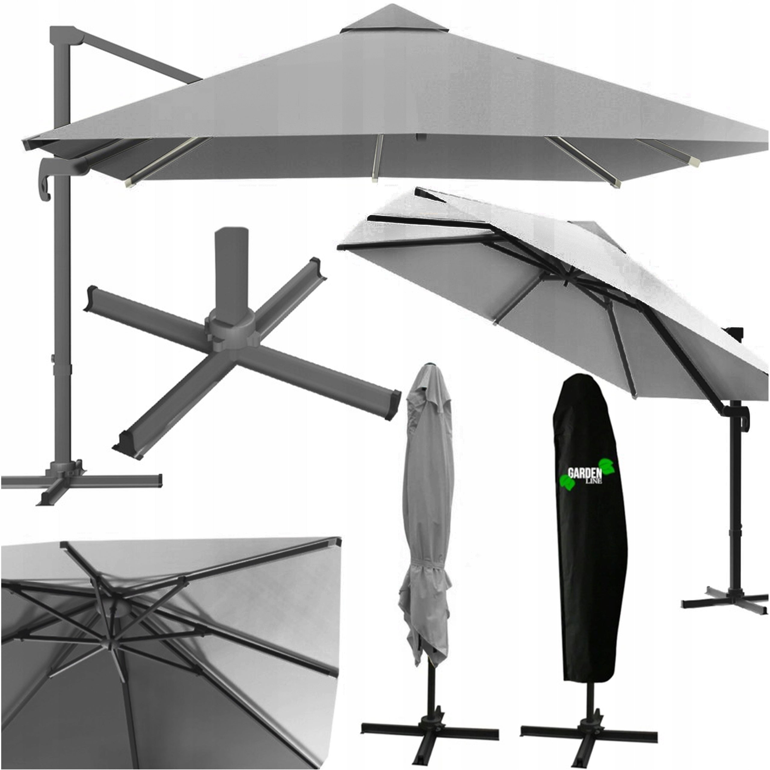 GARDEN UMBRELLA TERRACE FOLDING 2,5x2,5M LARGE GREY WITH COVER Manufacturer code GAO5378
