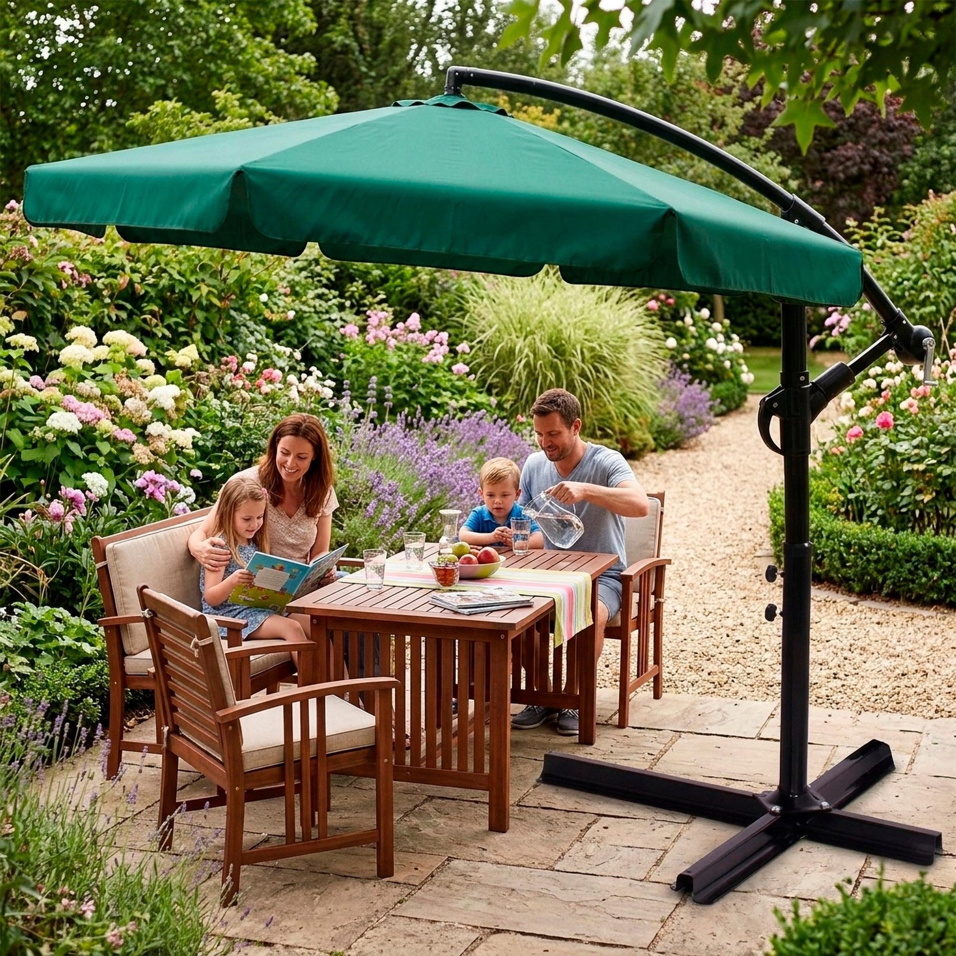 GARDEN UMBRELLA WITH BOOM FOLDING ADJUSTABLE COVER GREEN 350 cm Packaging status original