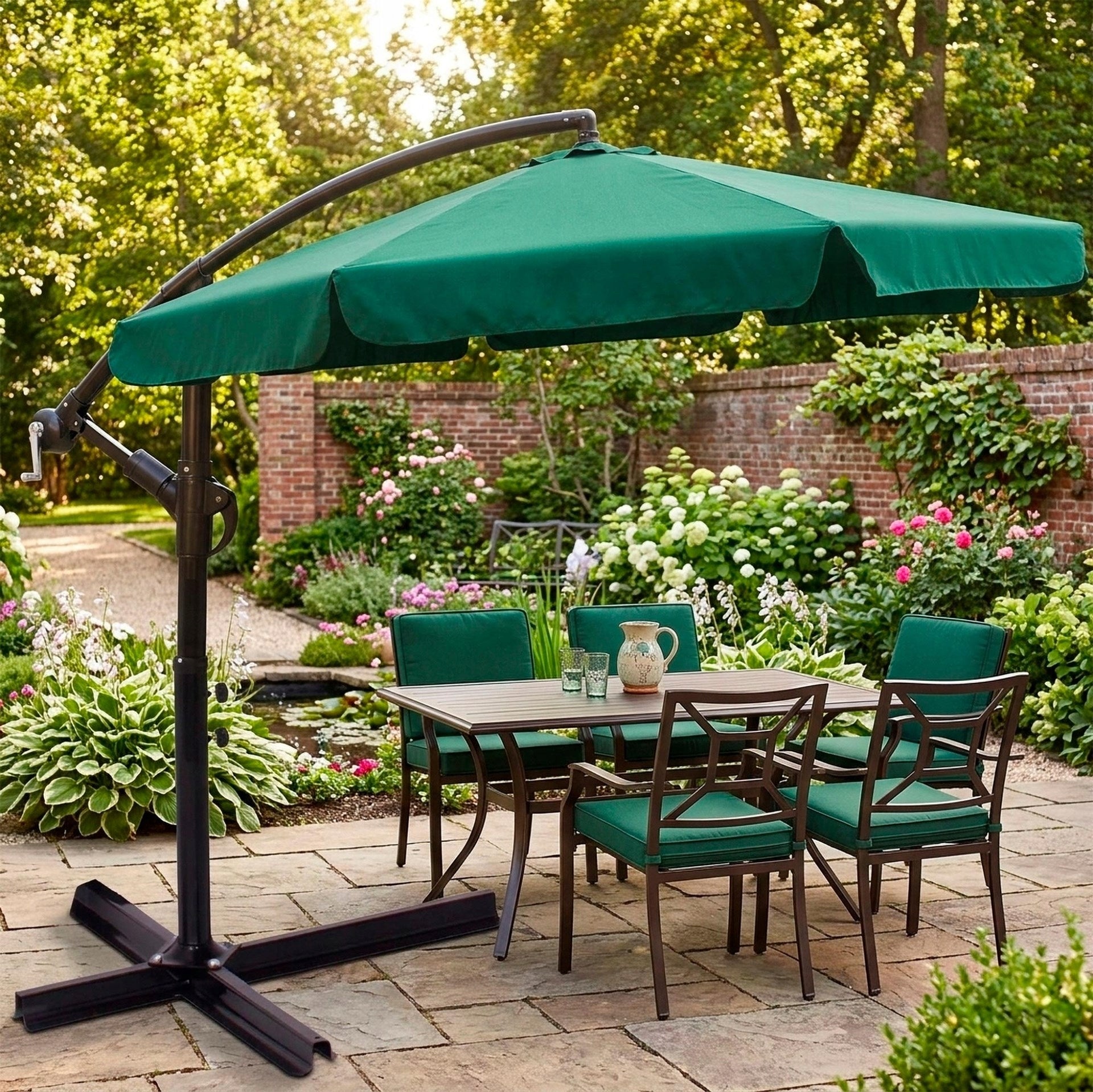 GARDEN UMBRELLA WITH BOOM FOLDING ADJUSTABLE COVER GREEN 350 cm Product height 275 cm