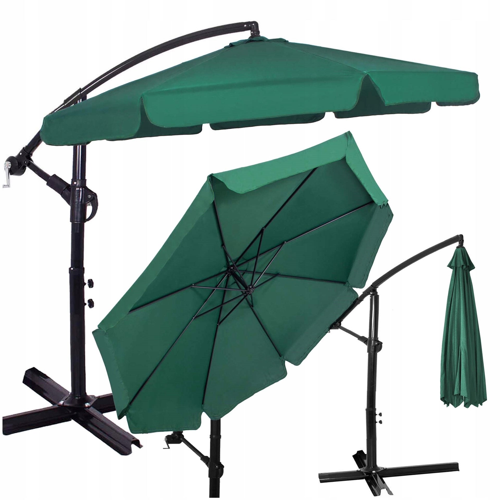 GARDEN UMBRELLA WITH BOOM FOLDING ADJUSTABLE COVER GREEN 350 cm