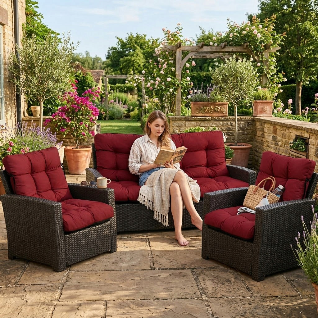 GARDEN cushions for furniture RATTAN comfortable 180x60x50 SET OF 3 BURGUNDY Shape rectangular
