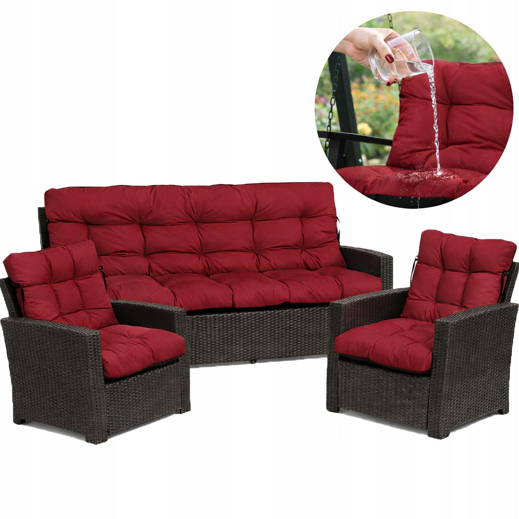 GARDEN cushions for furniture RATTAN comfortable 180x60x50 SET OF 3 BURGUNDY