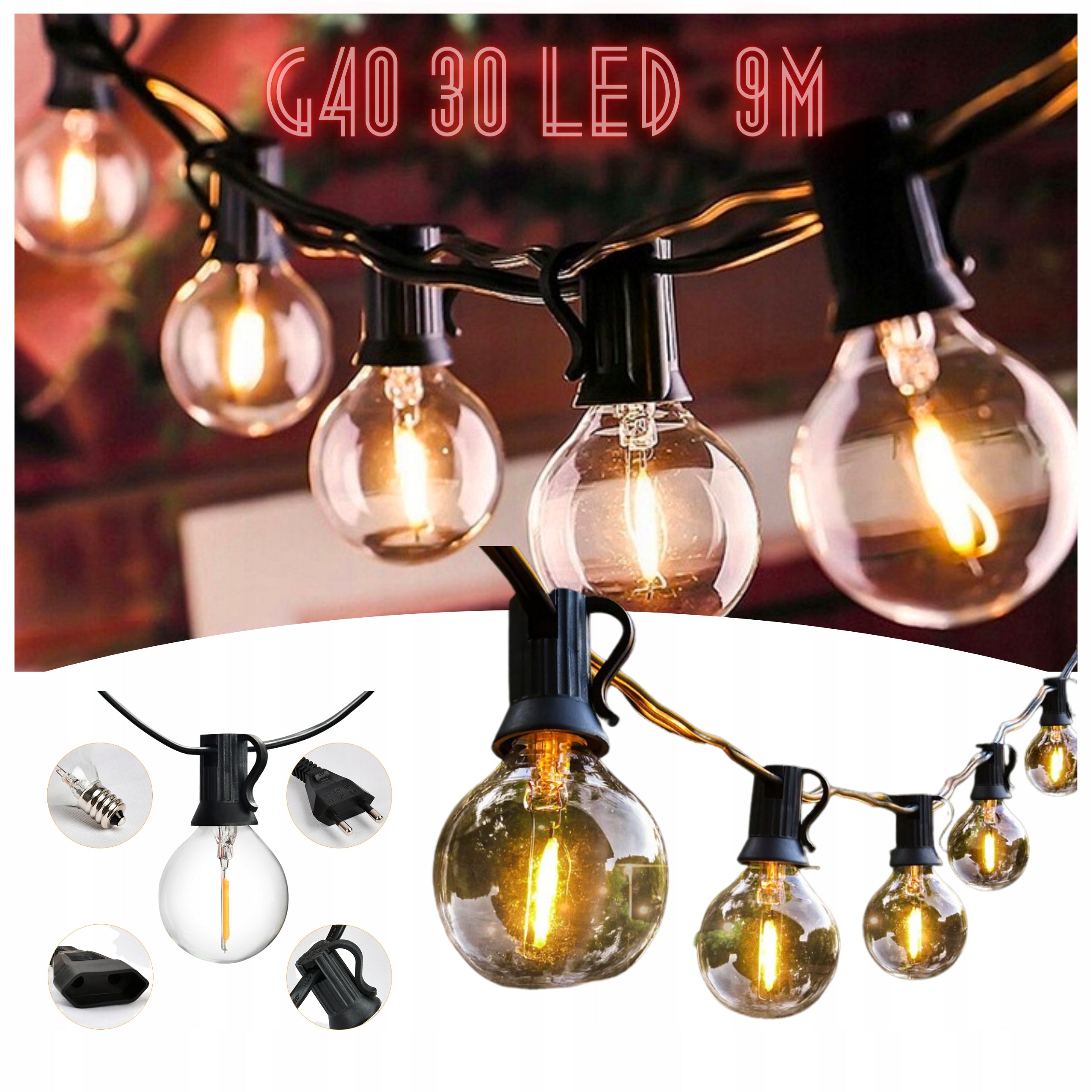 GARLAND GARDEN LIGHTS 30 PATIO BALCONY TERRACE 9m