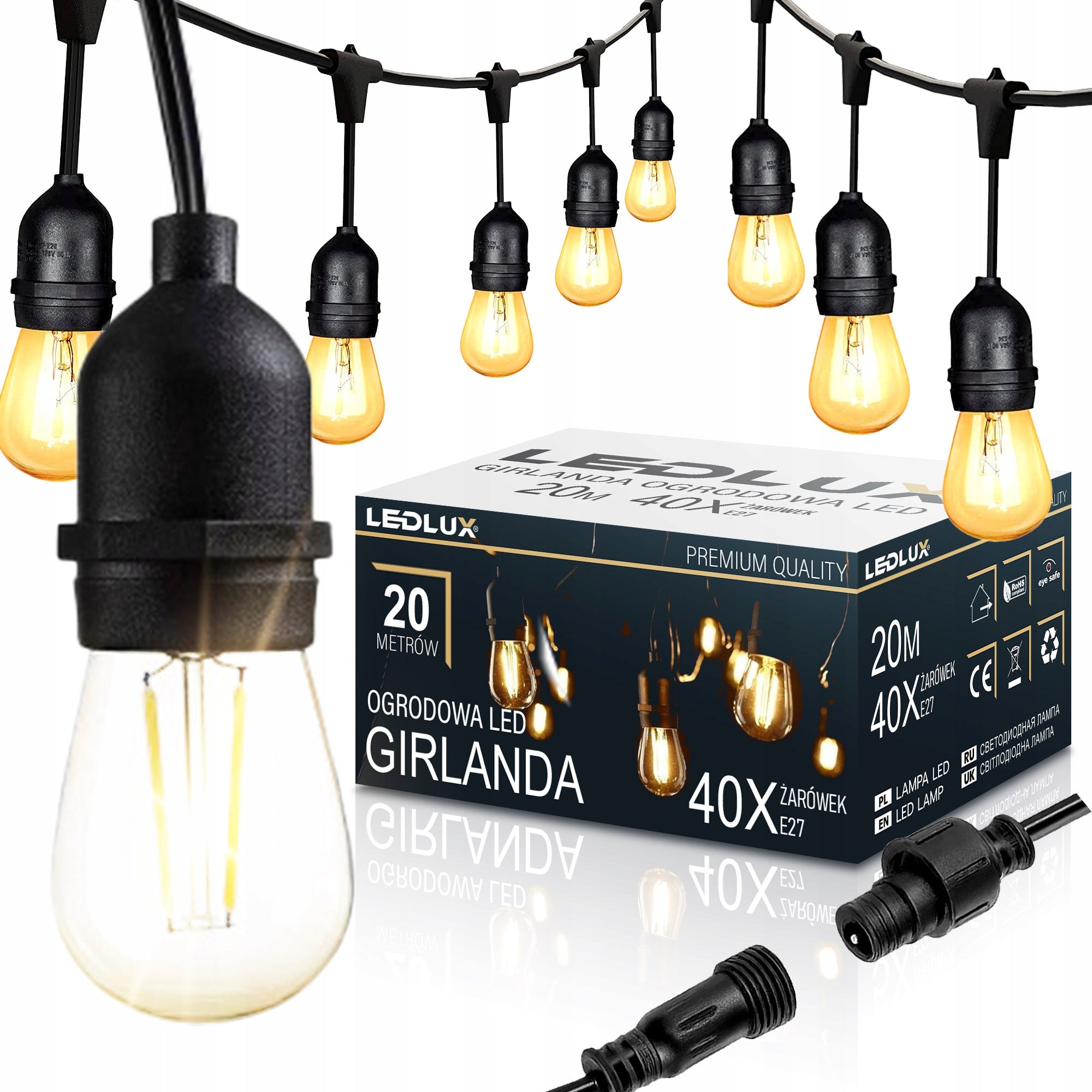 GARLAND Garden LED Light 1W 20m 40xE27 Lamp