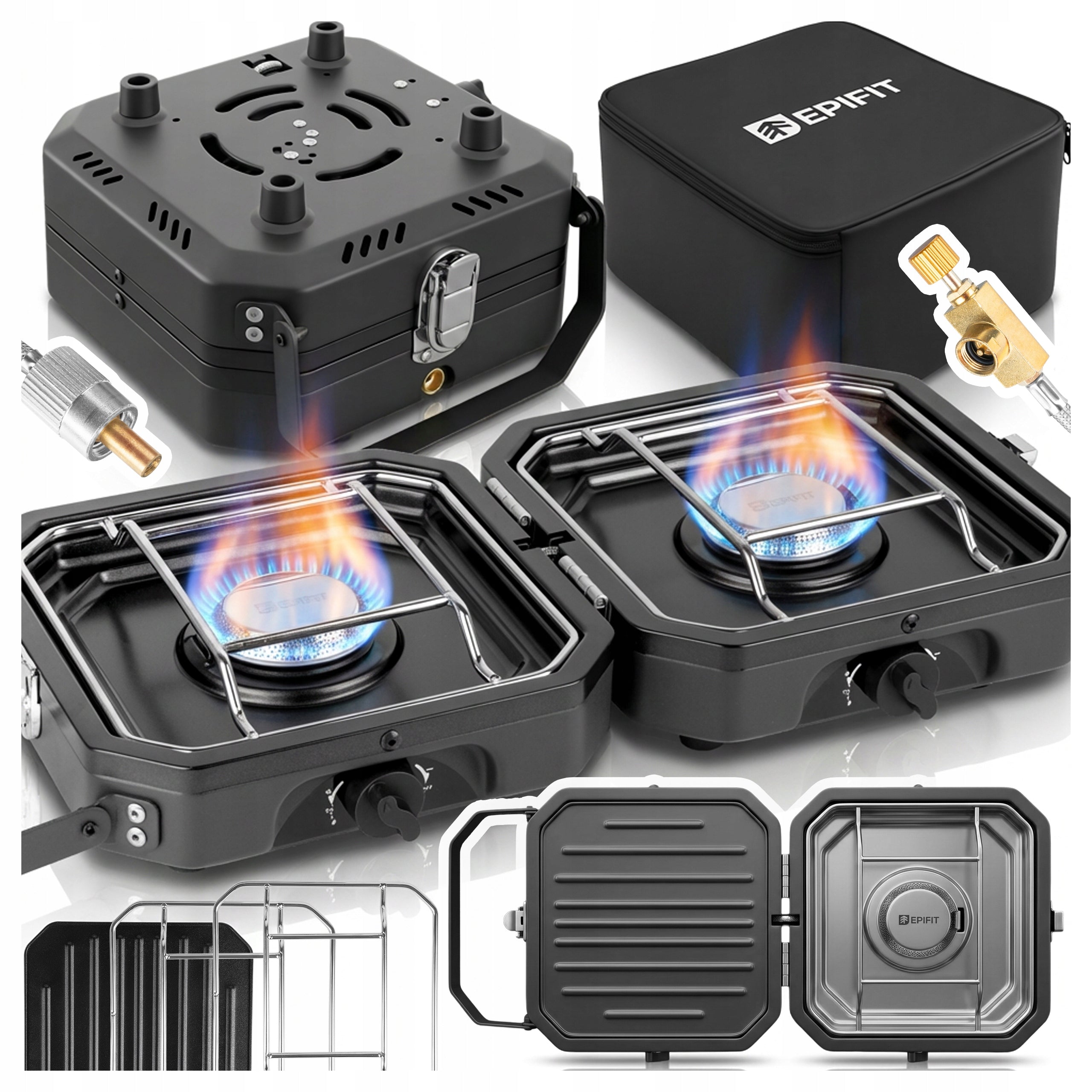 GAS COOKER 2 BURNERS FOLDING GRILL PLATE SOLID METAL