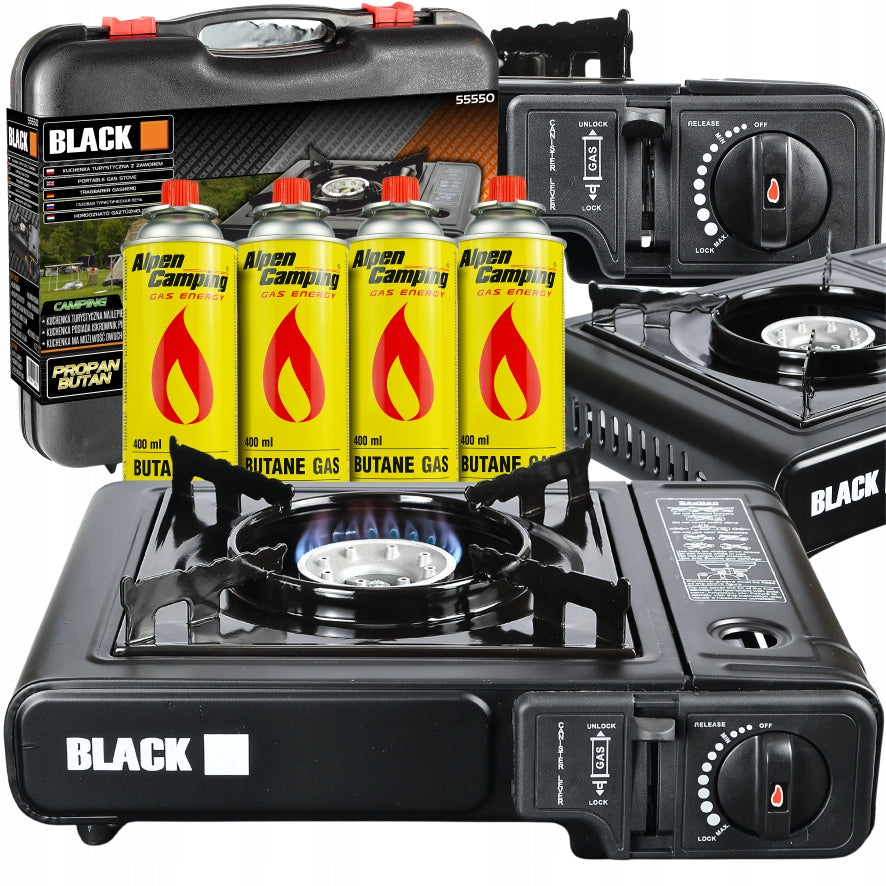 GAS FIELD TOURIST STOVE PORTABLE IN CASE BOX + 4 CARTRIDGES