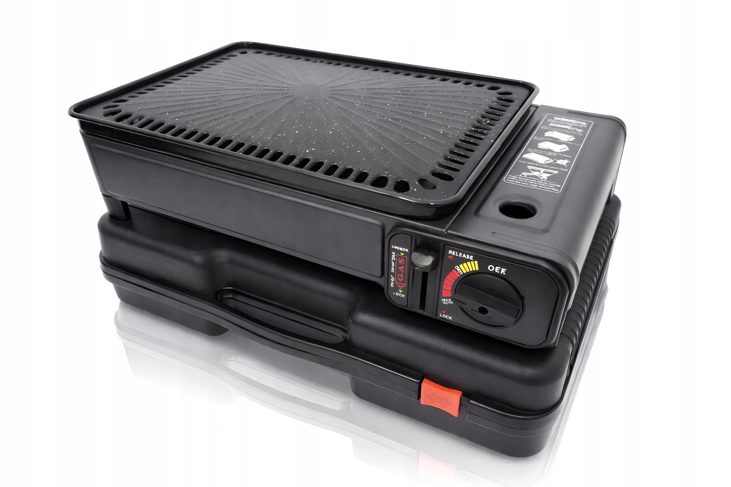 GAS GRILL 2 in 1 Tourist Cartridge Portable Gas Stove SET Grill width 42.4 cm
