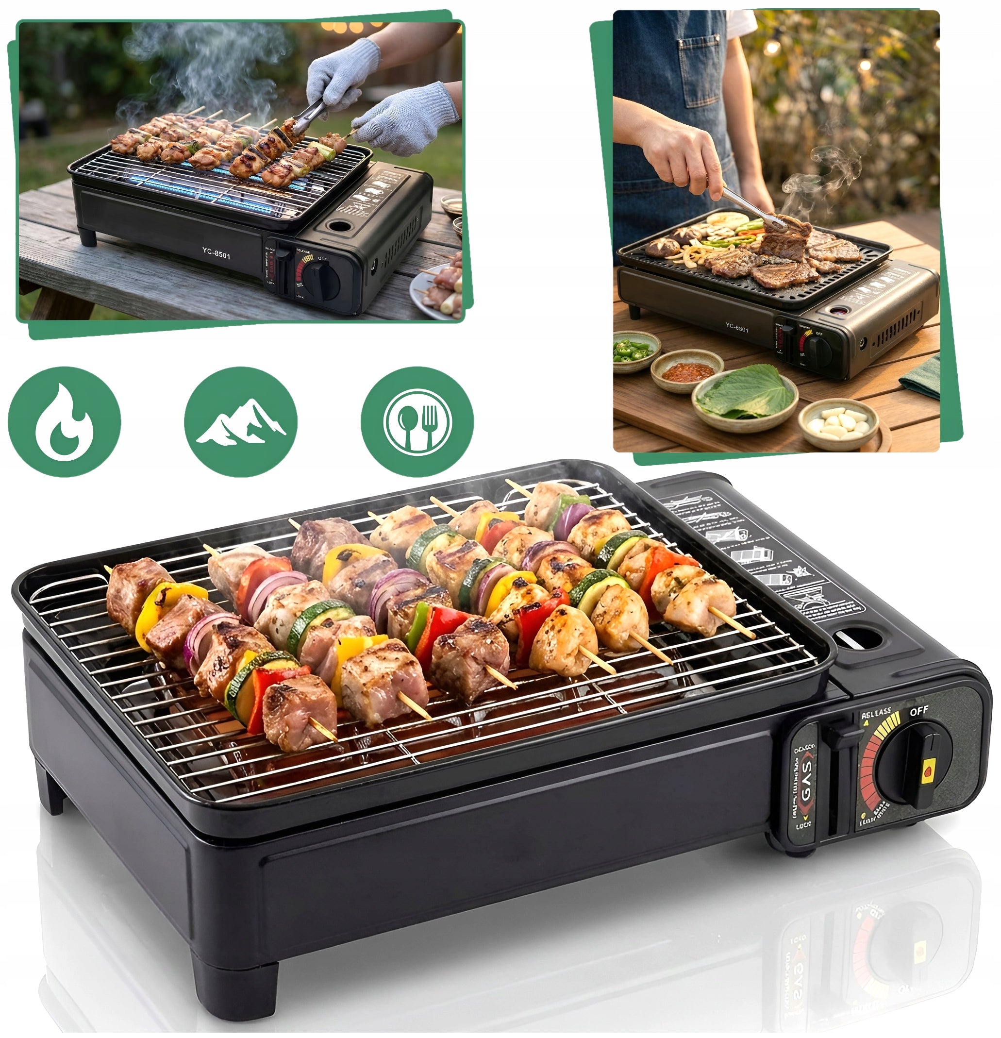GAS GRILL 2 in 1 Tourist Cartridge Portable Gas Stove SET
