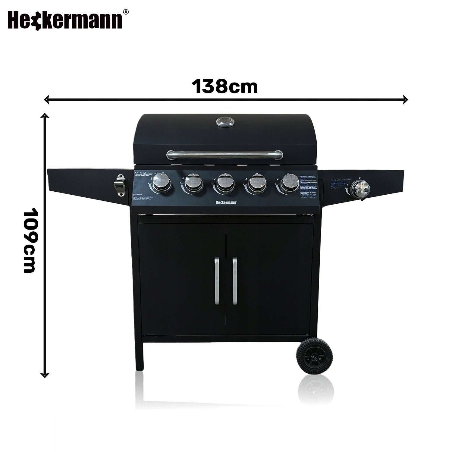 GAS GRILL CAST IRON GARDEN GRATE STAINLESS STEEL 5+1 17,4 kW BLACK Brand Heckermann