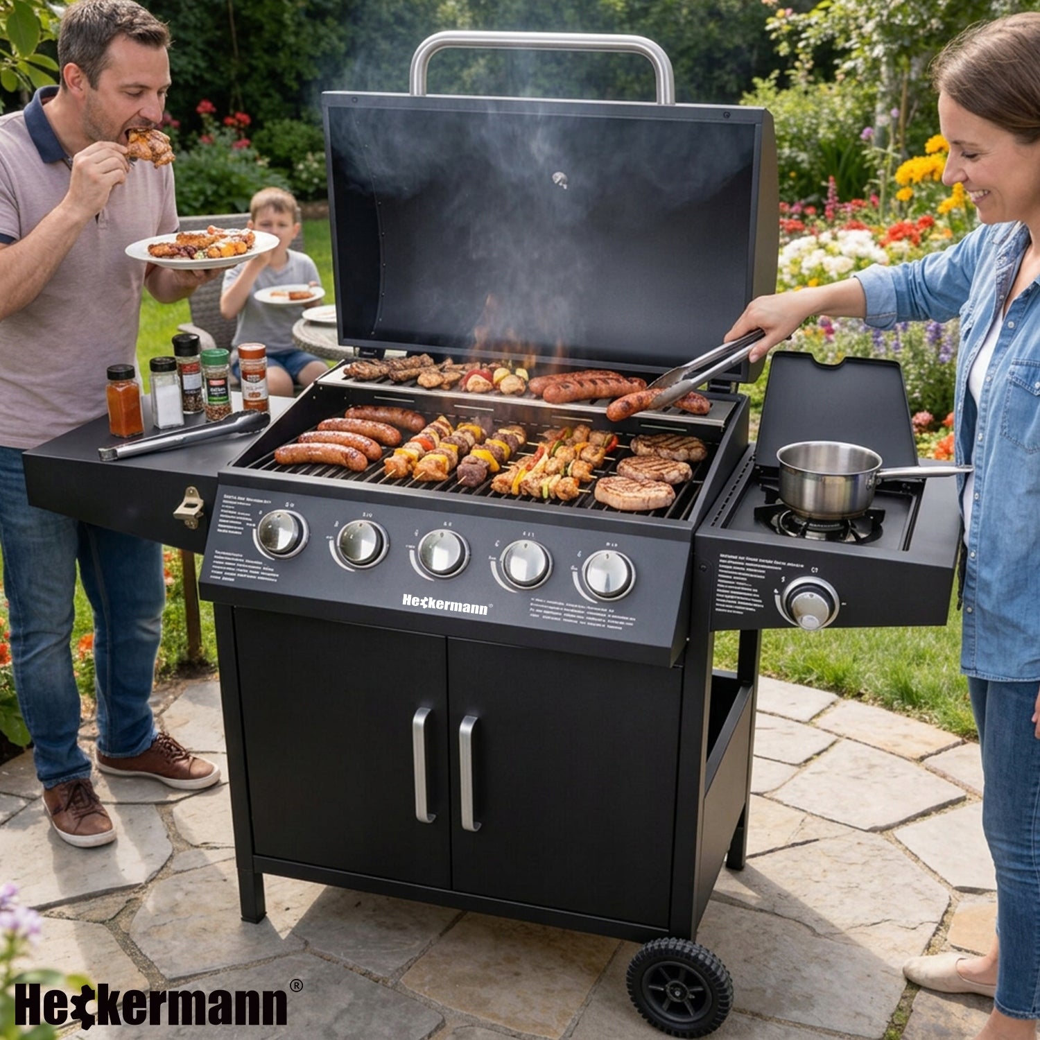 GAS GRILL CAST IRON GARDEN GRATE STAINLESS STEEL 5+1 17,4 kW BLACK Manufacturer code Heckermann YF-01JY05-B